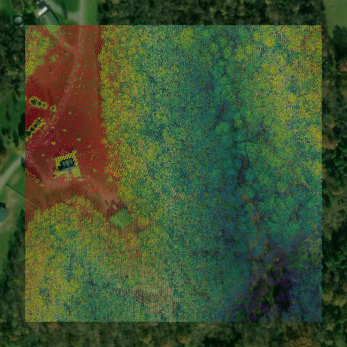 This image shows a LiDAR point cloud in Robertson County created using GIS data in Equator.