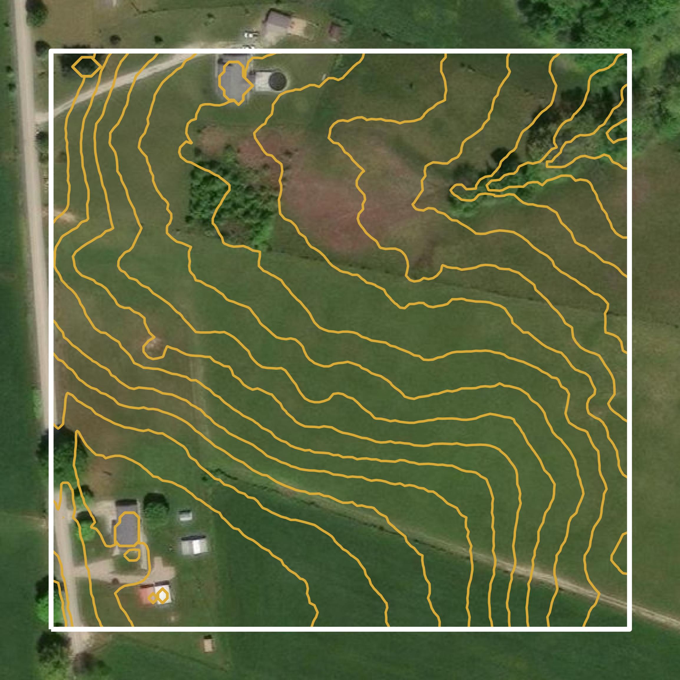 This image shows a contour map in Rockcastle County created using GIS data in Equator.