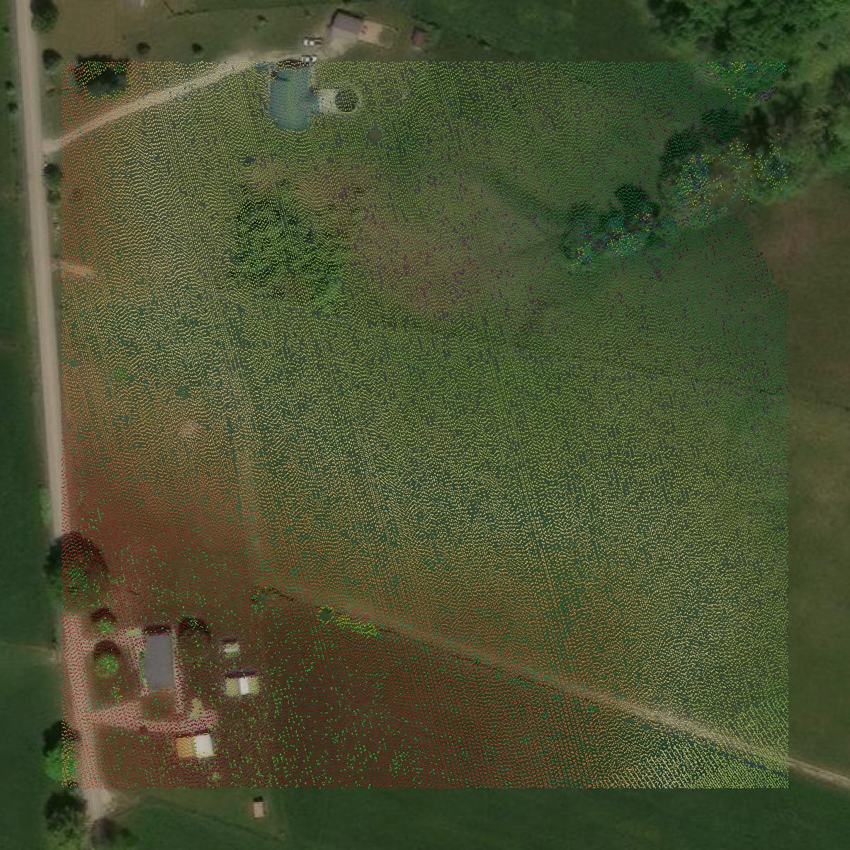 This image shows a LiDAR point cloud in Rockcastle County created using GIS data in Equator.