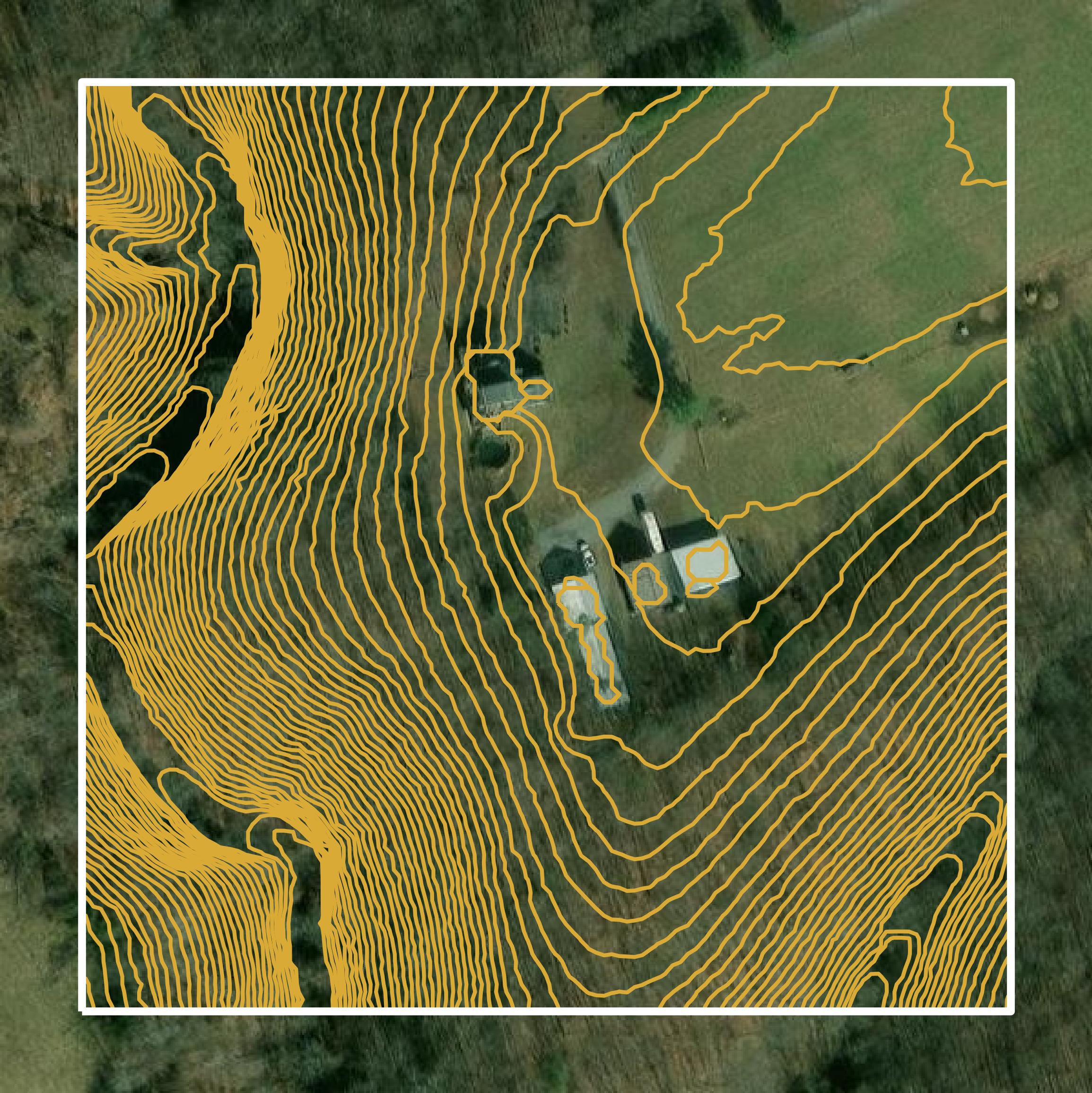 This image shows a contour map in Russell County created using GIS data in Equator.