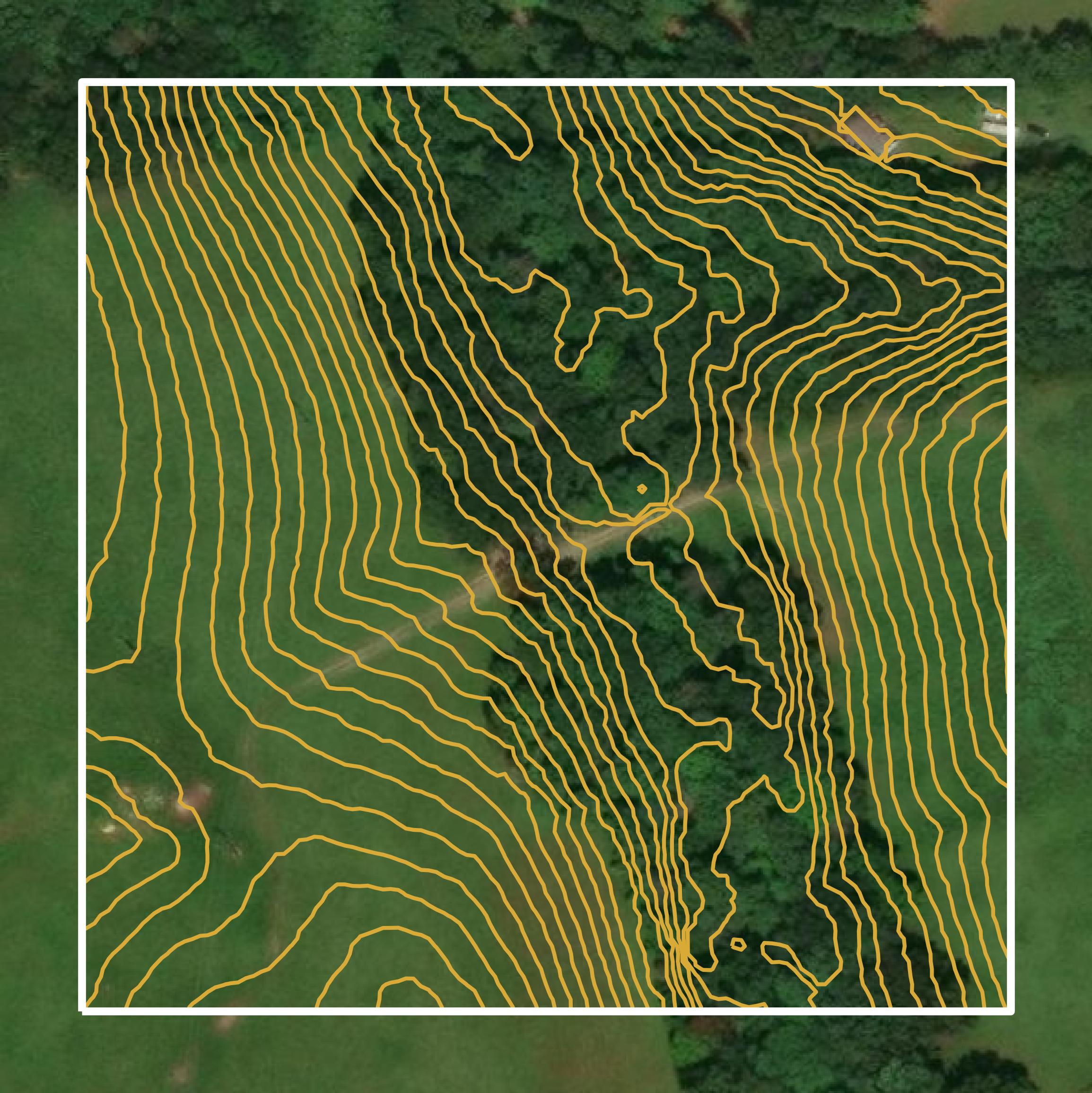 This image shows a contour map in Russell County created using GIS data in Equator.