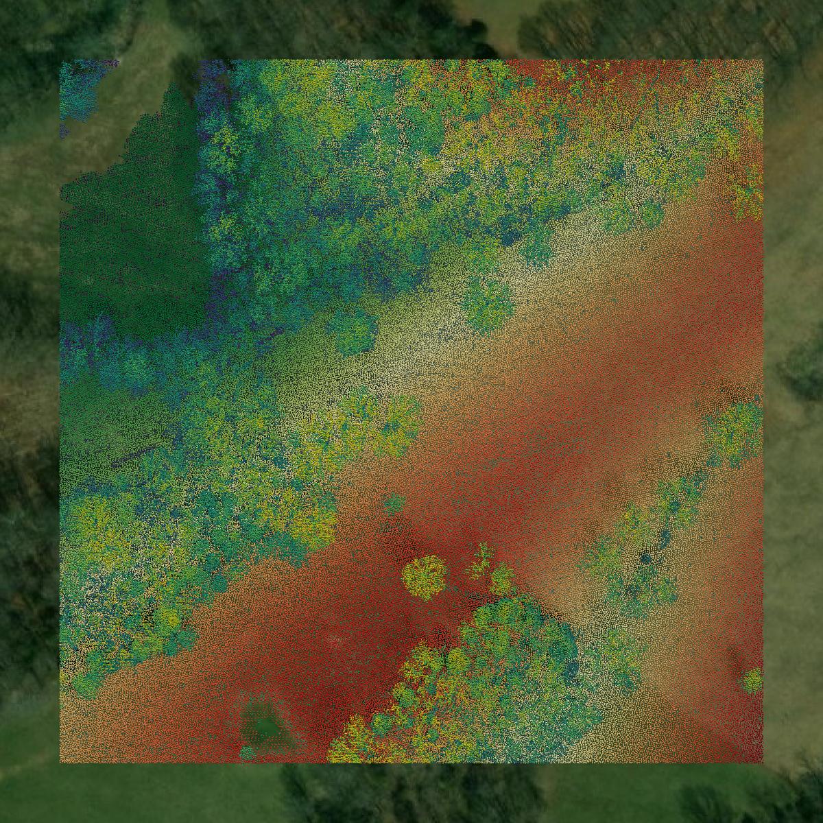 This image shows a LiDAR point cloud in Scott County created using GIS data in Equator.
