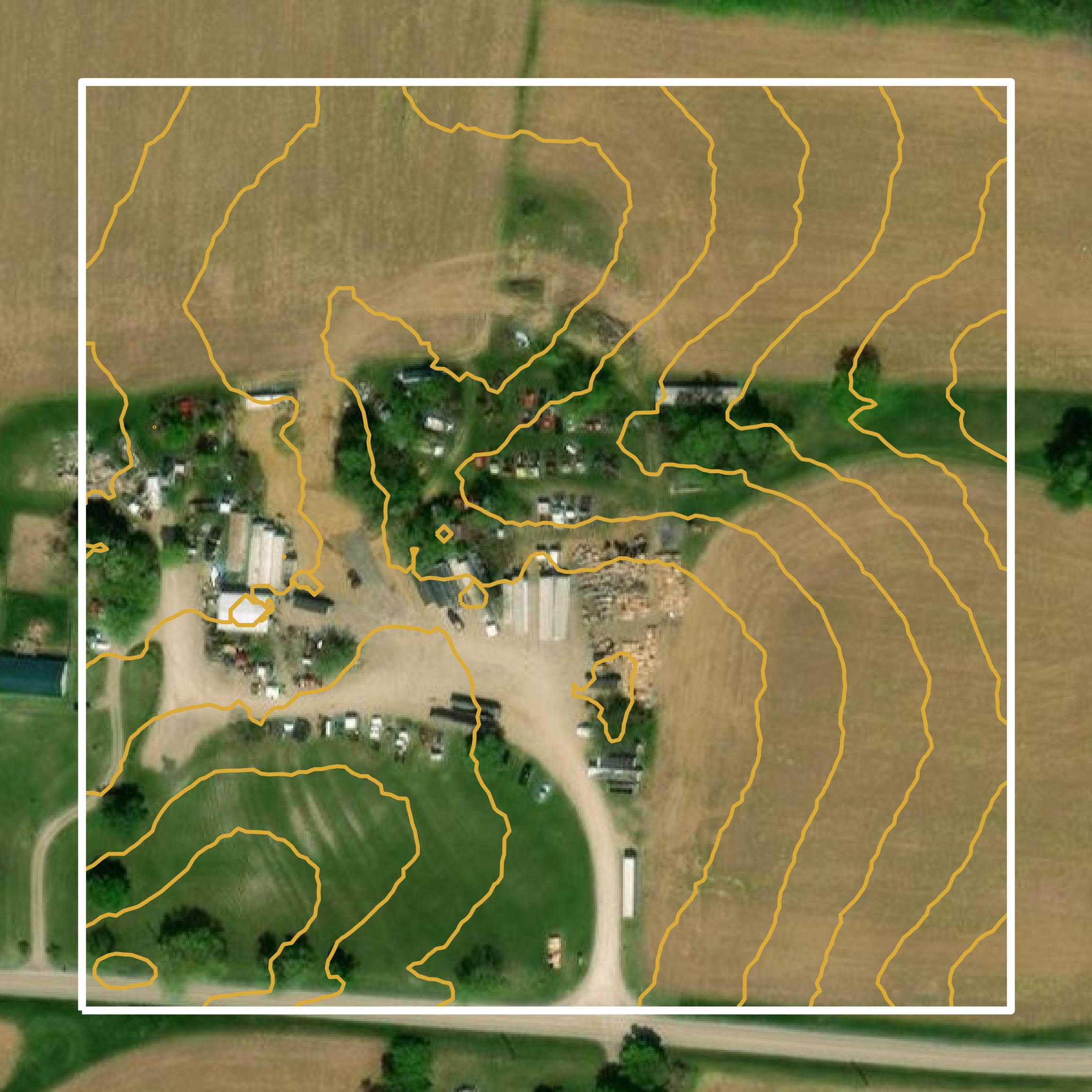 This image shows a contour map in Shelby County created using GIS data in Equator.