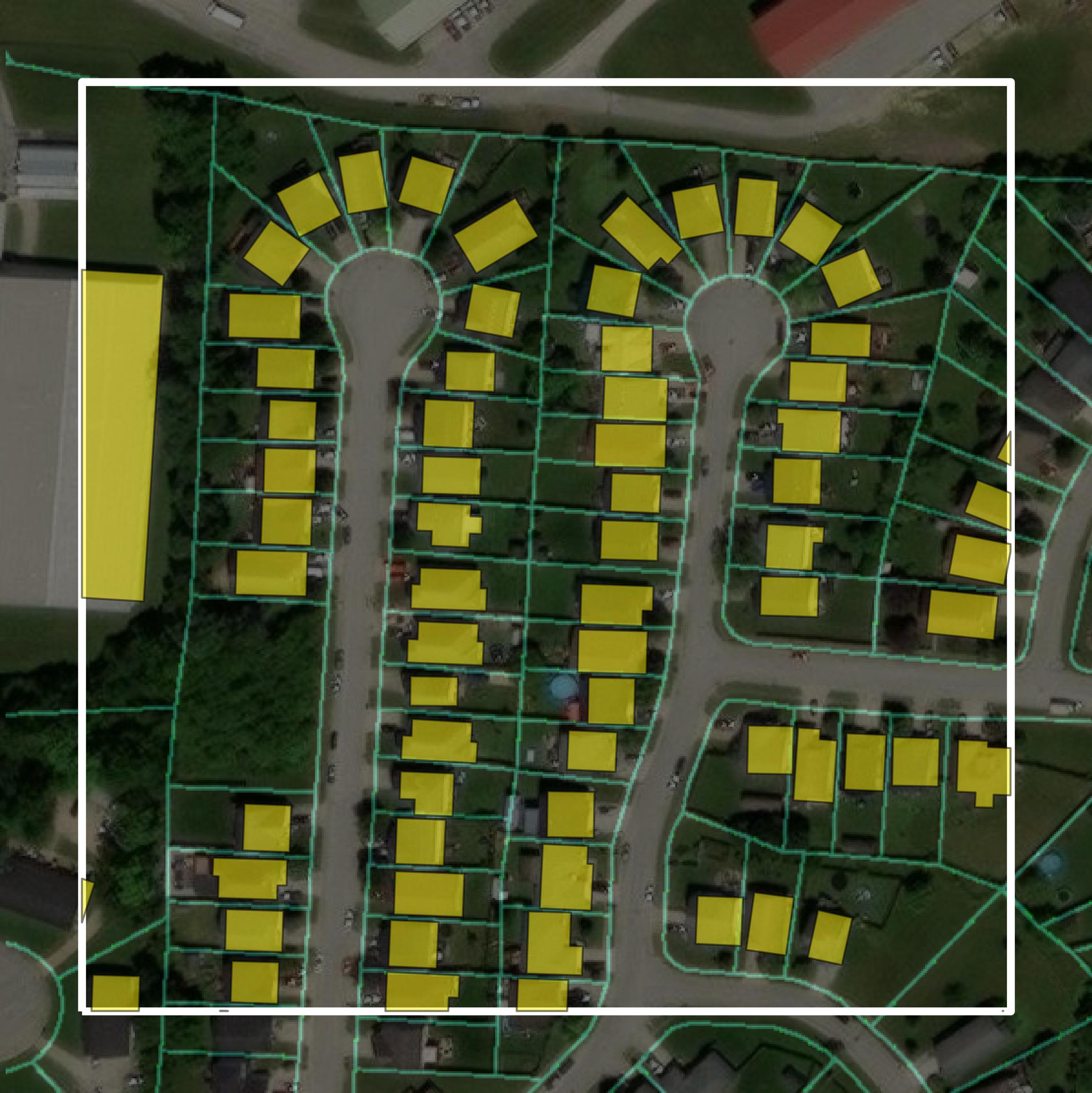 This image shows parcel and building data in Shelby County created using GIS data in Equator.