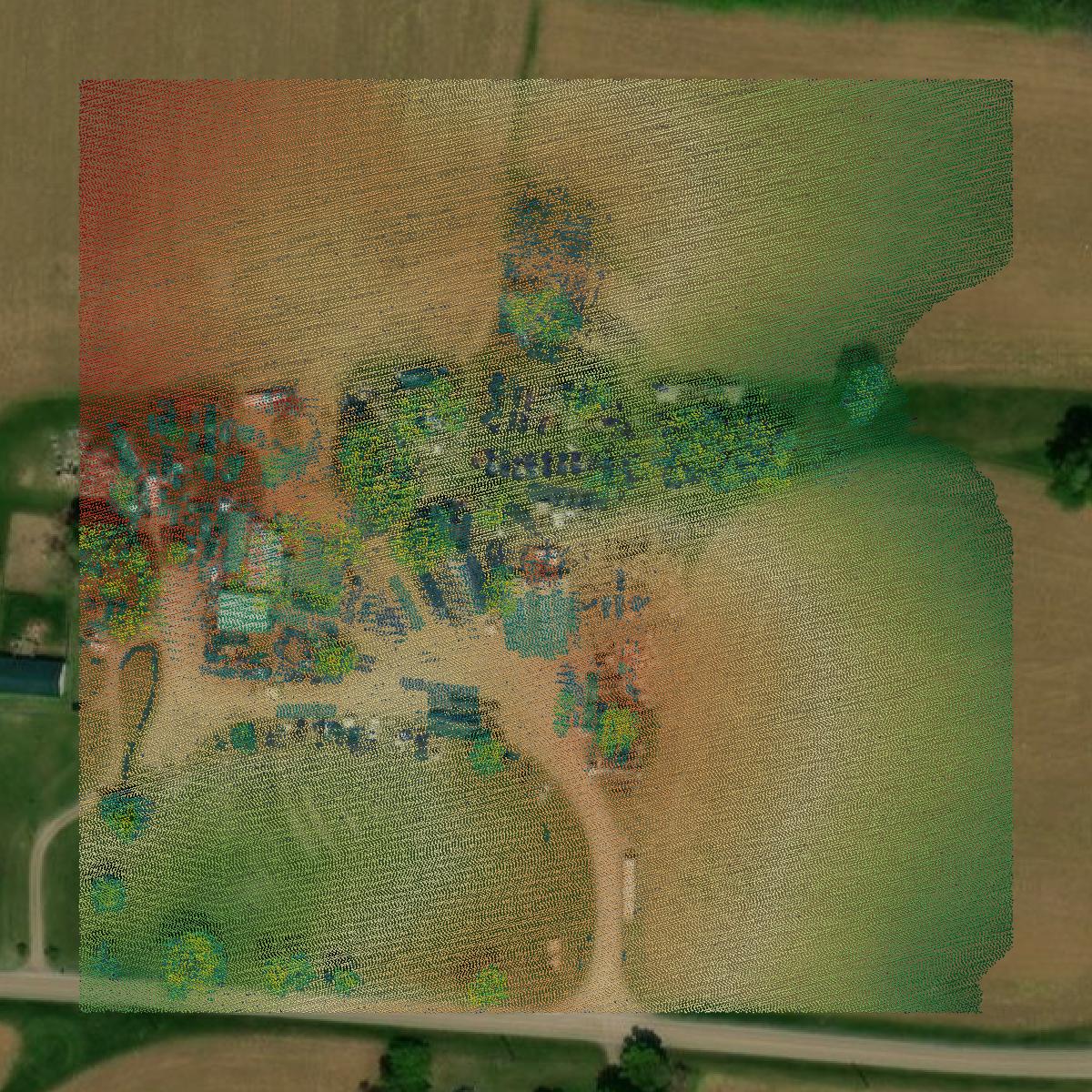 This image shows a LiDAR point cloud in Shelby County created using GIS data in Equator.