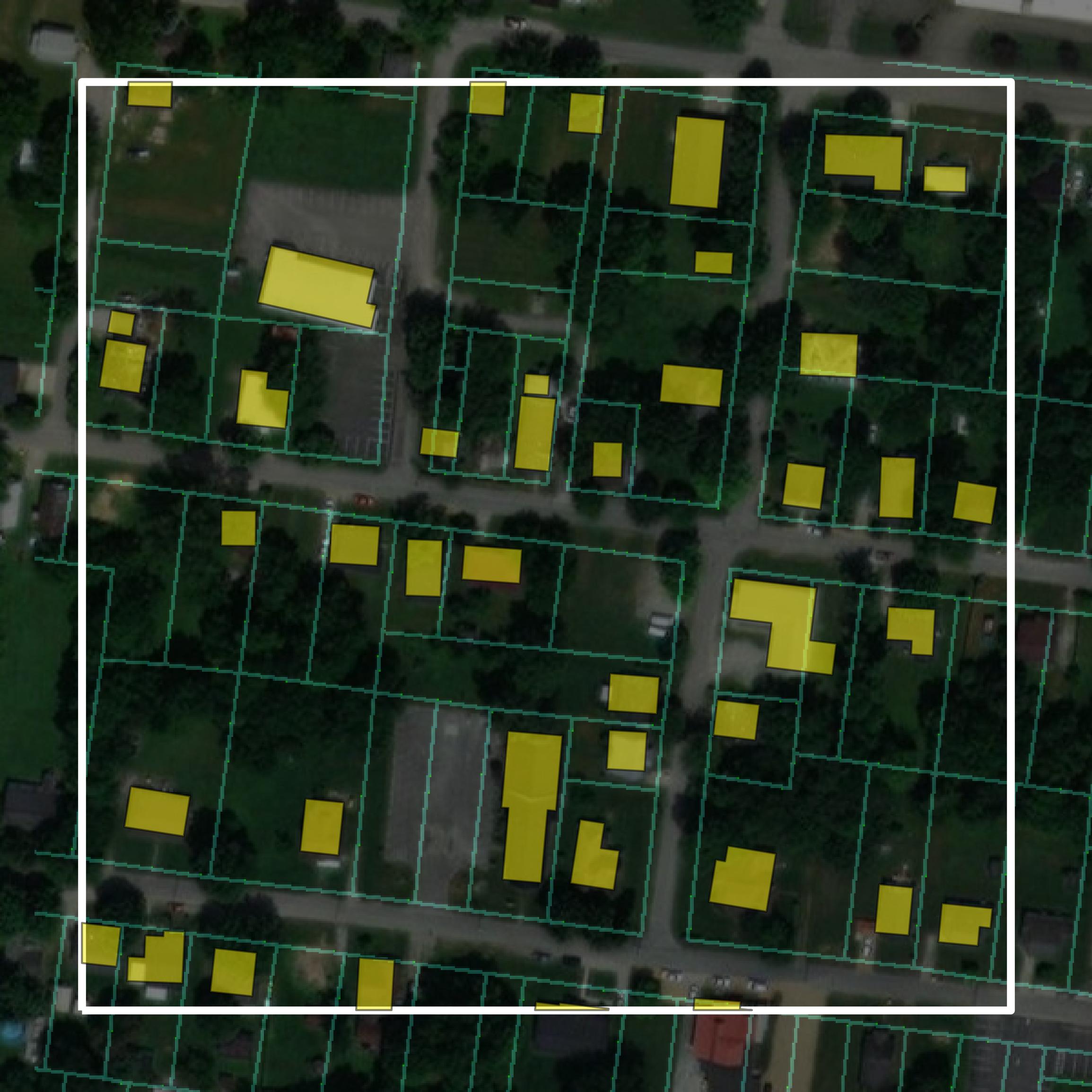 This image shows parcel and building data in Simpson County created using GIS data in Equator.