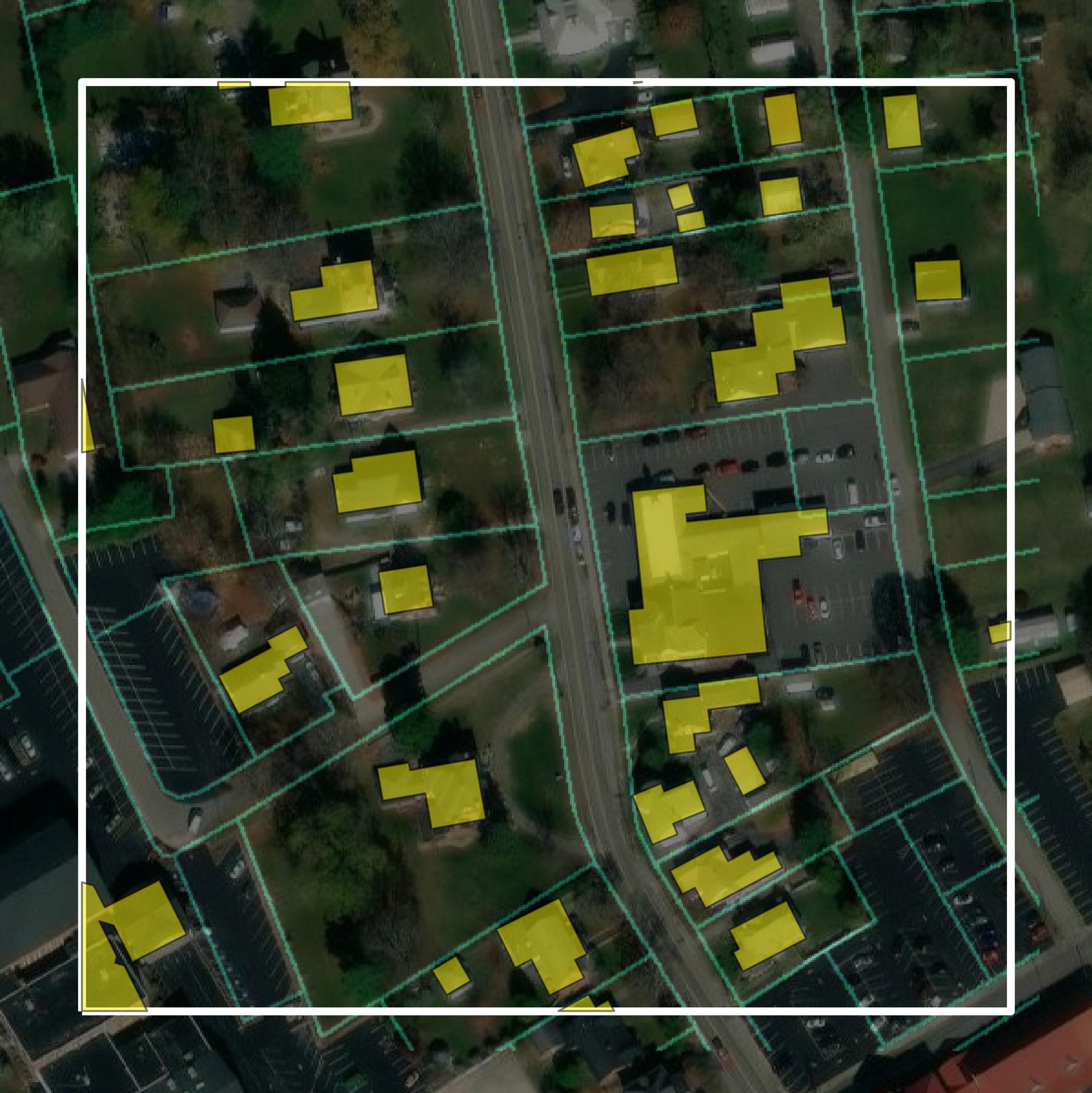 This image shows parcel and building data in Taylor County created using GIS data in Equator.