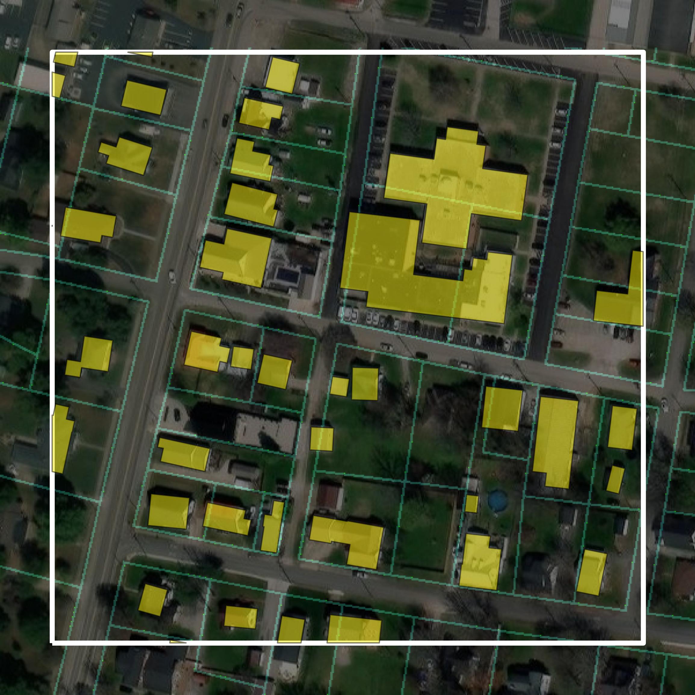 This image shows parcel and building data in Todd County created using GIS data in Equator.