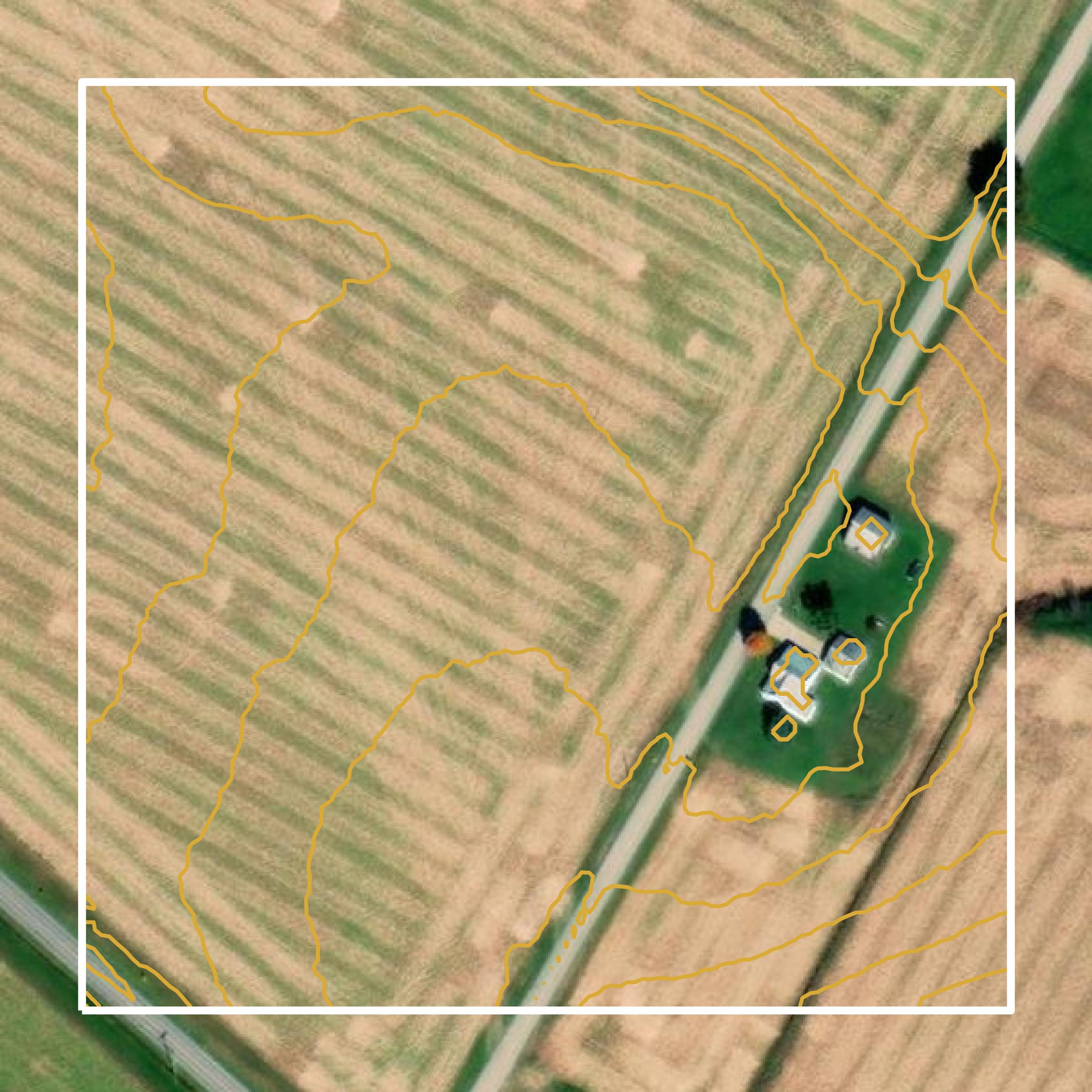 This image shows a contour map in Wayne County created using GIS data in Equator.