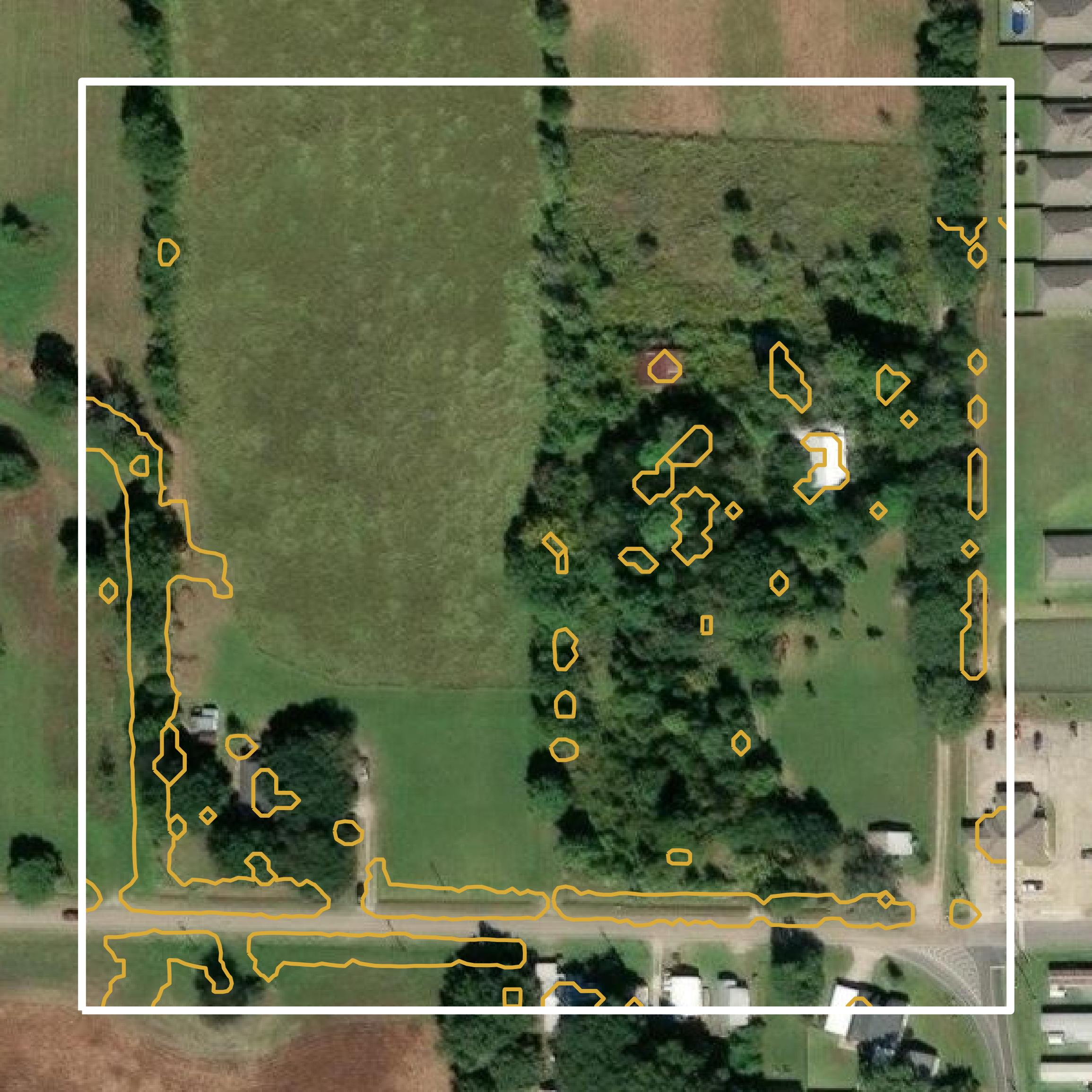 This image shows a contour map in Acadia Parish created using GIS data in Equator.