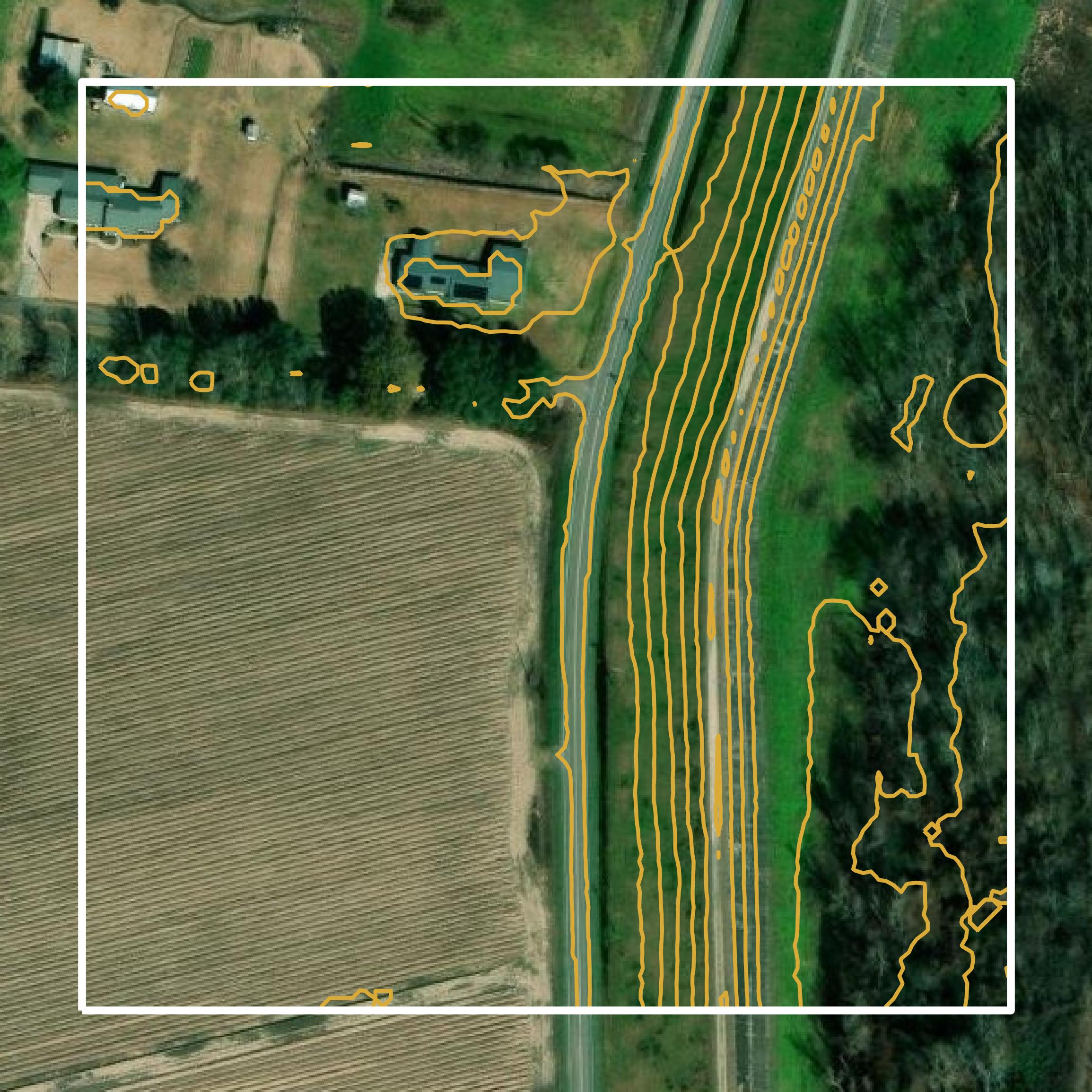 This image shows a contour map in Ascension Parish created using GIS data in Equator.