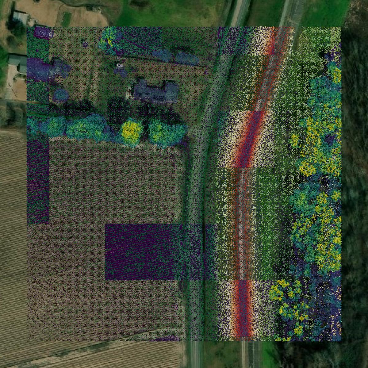 This image shows a LiDAR point cloud in Ascension Parish created using GIS data in Equator.