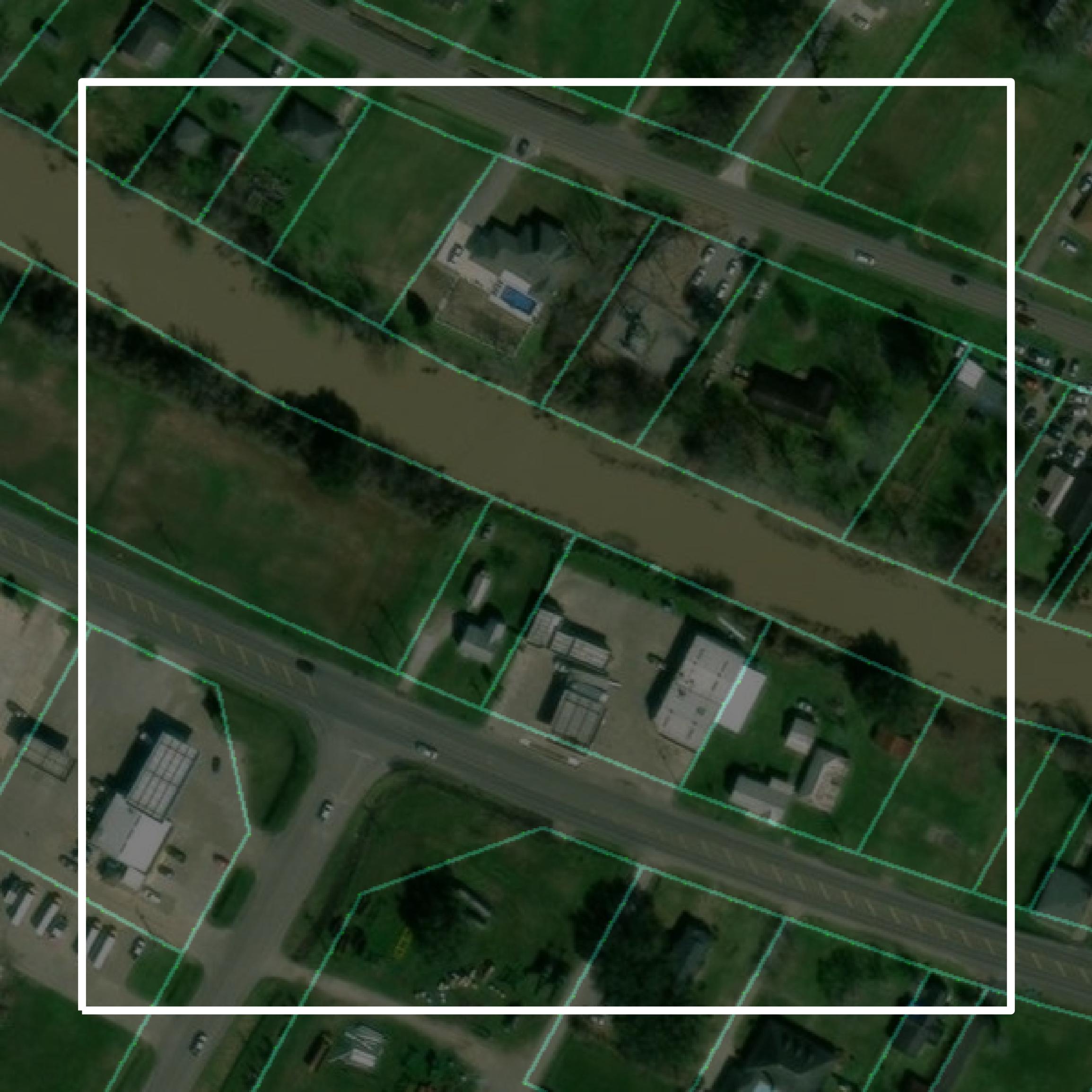 This image shows parcel and building data in Assumption Parish created using GIS data in Equator.