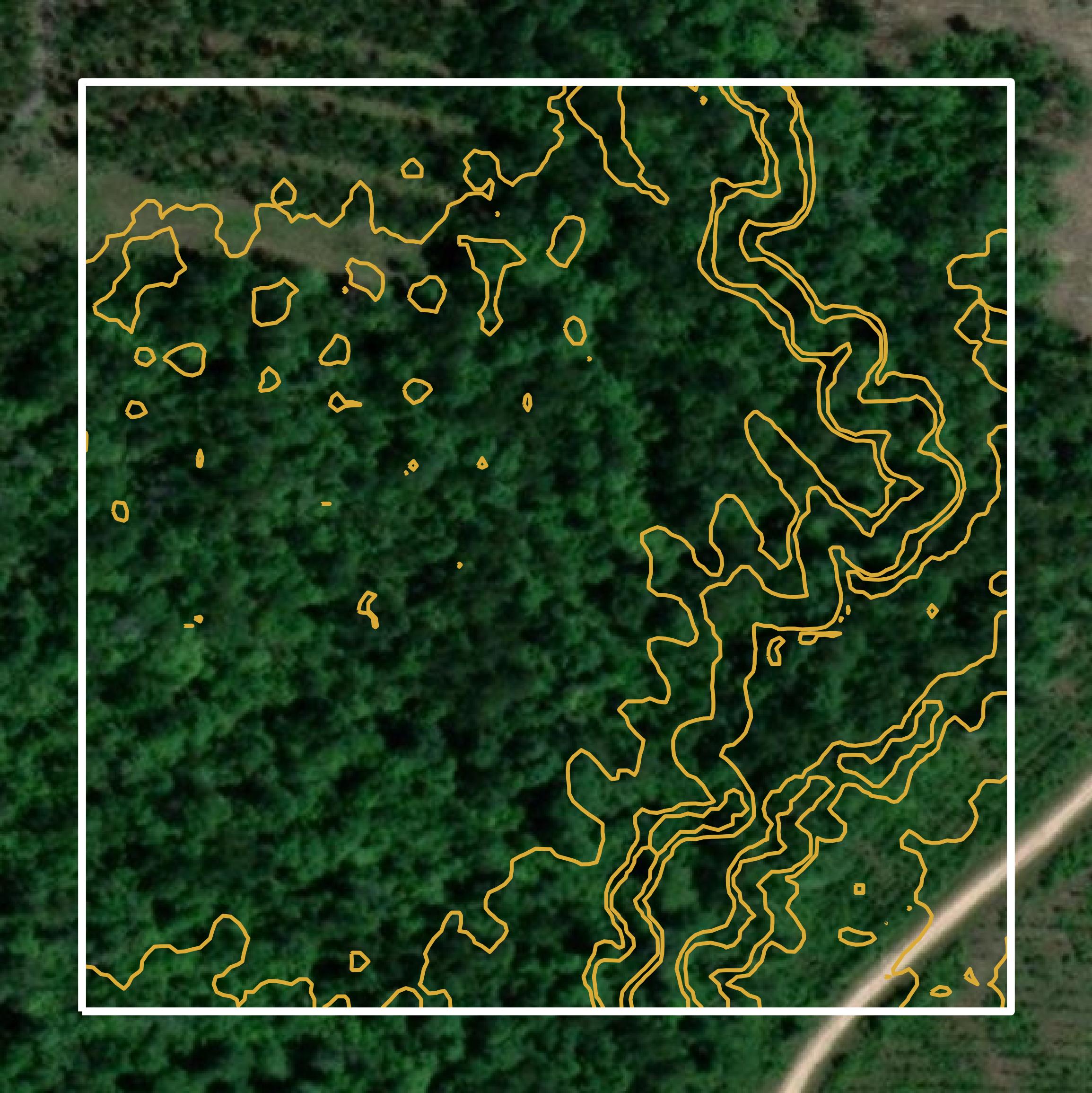 This image shows a contour map in Beauregard Parish created using GIS data in Equator.