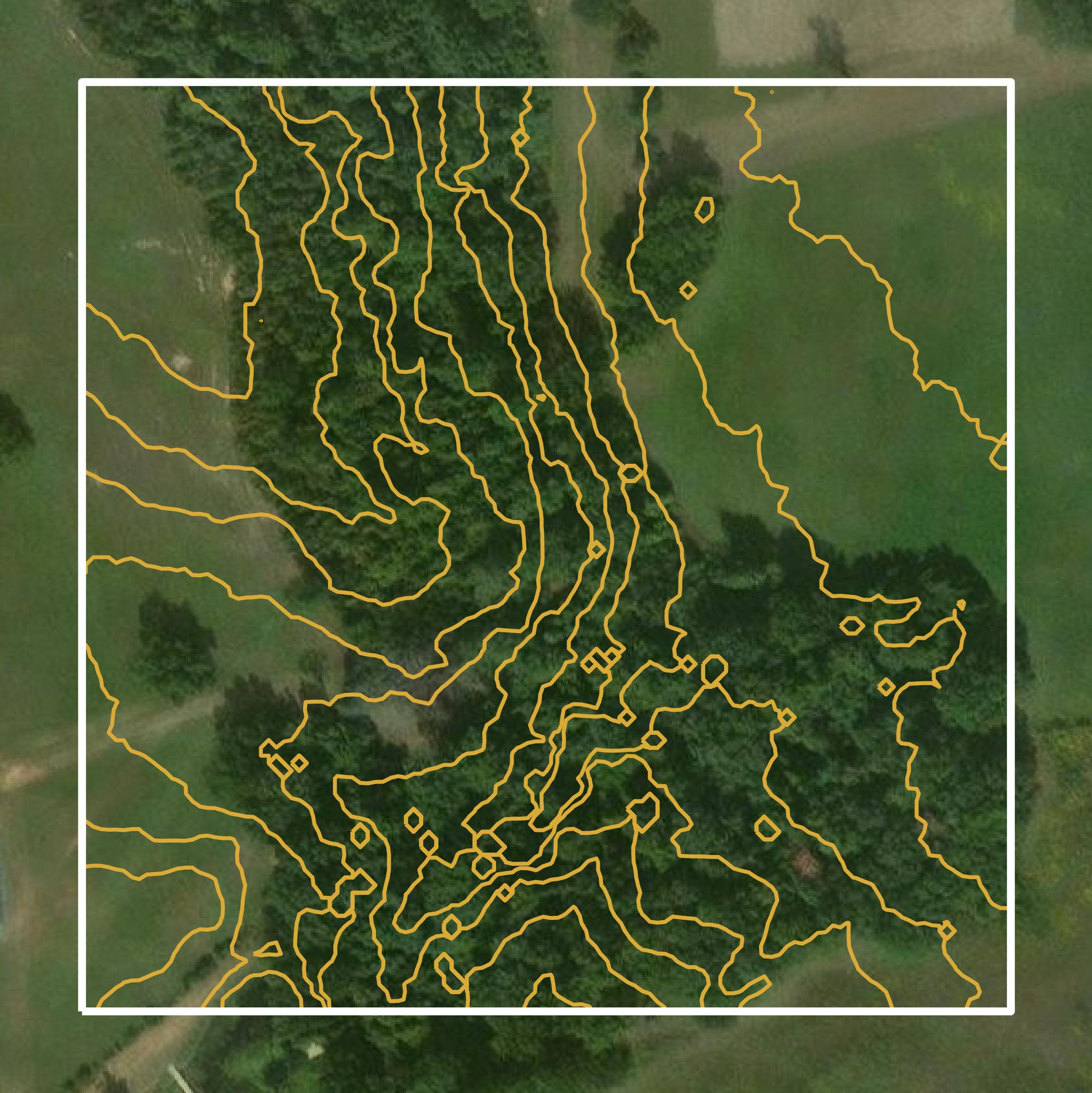 This image shows a contour map in Bossier Parish created using GIS data in Equator.