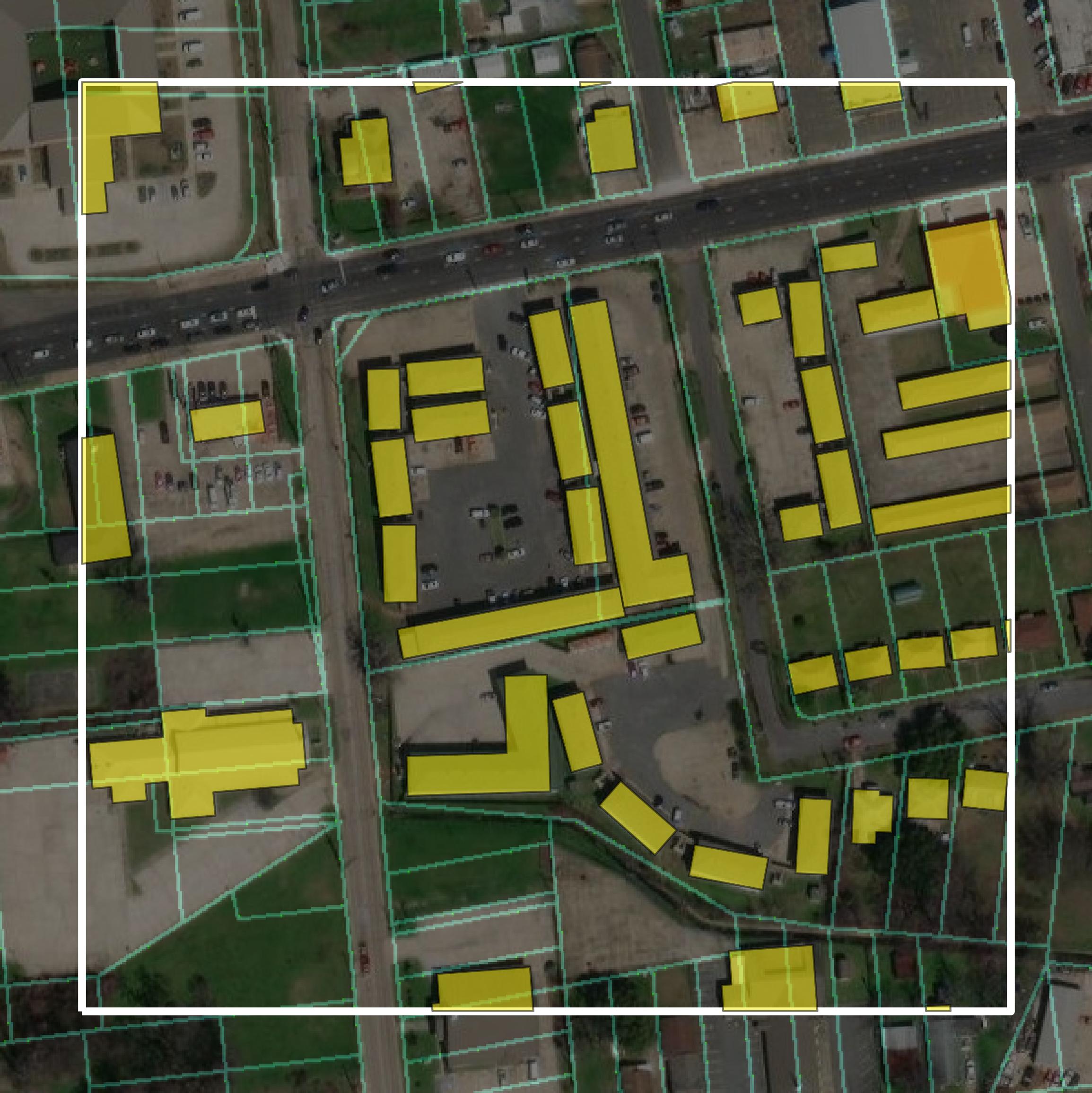 This image shows parcel and building data in Bossier Parish created using GIS data in Equator.