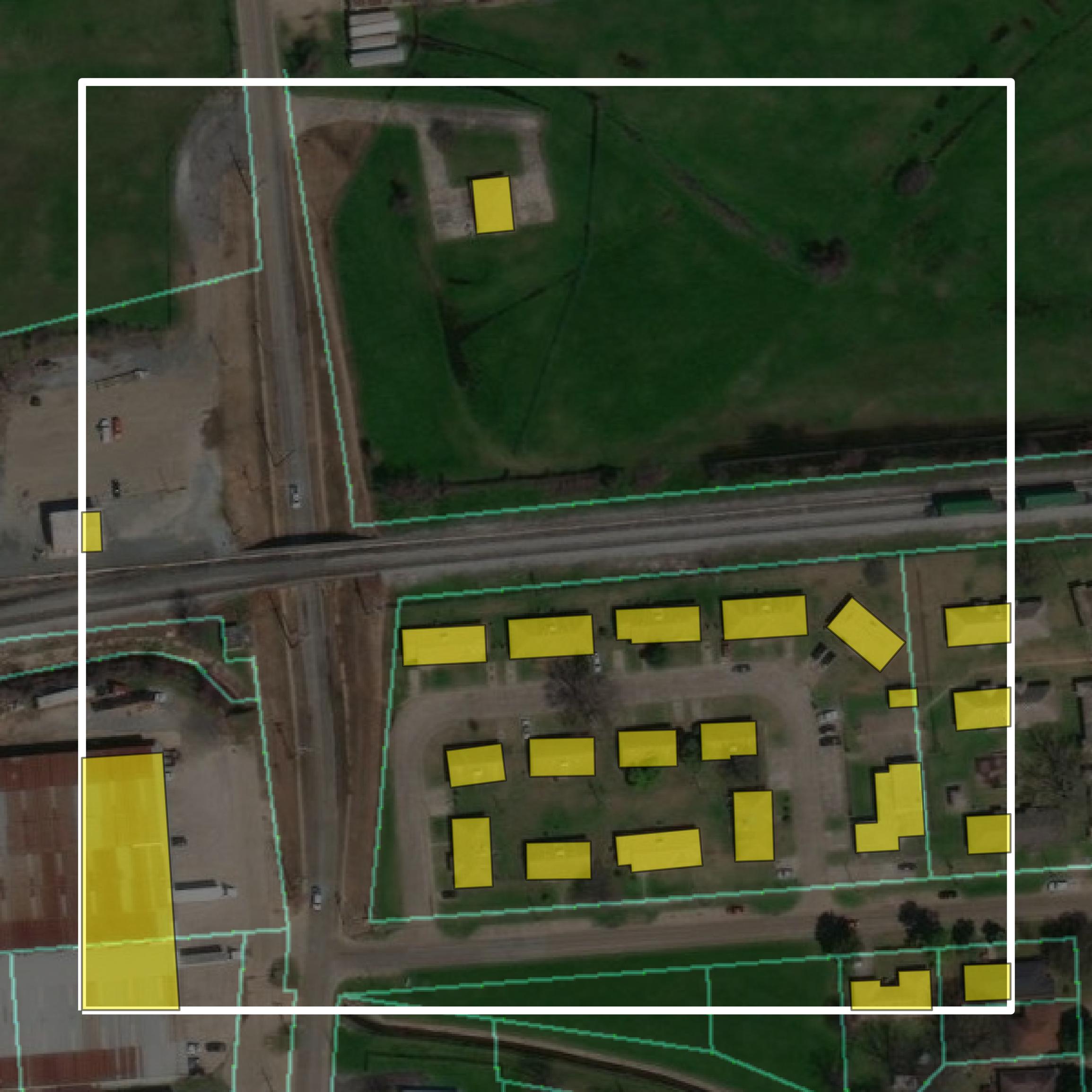 This image shows parcel and building data in Bossier Parish created using GIS data in Equator.