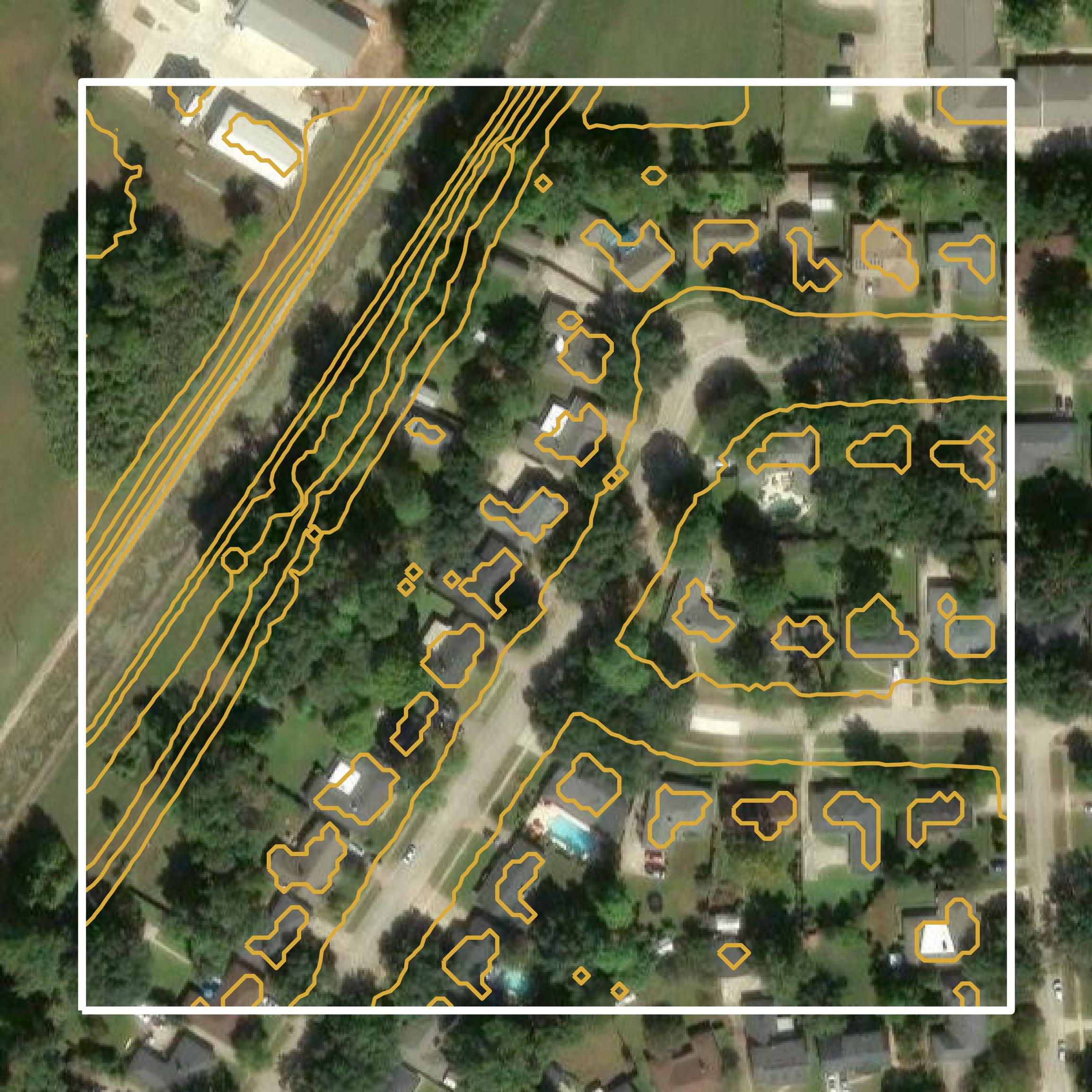 This image shows a contour map in Caddo Parish created using GIS data in Equator.