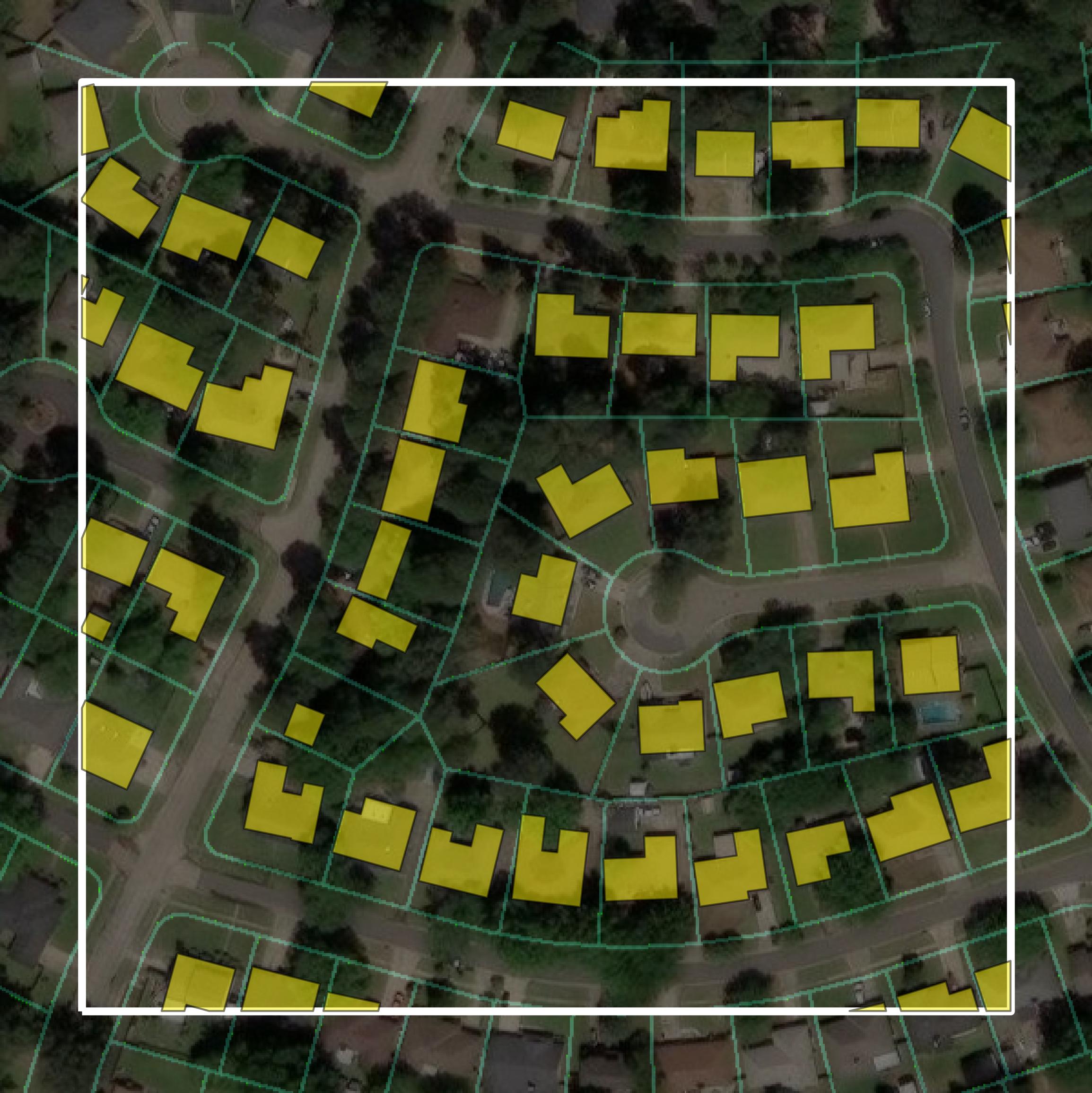 This image shows parcel and building data in Caddo Parish created using GIS data in Equator.