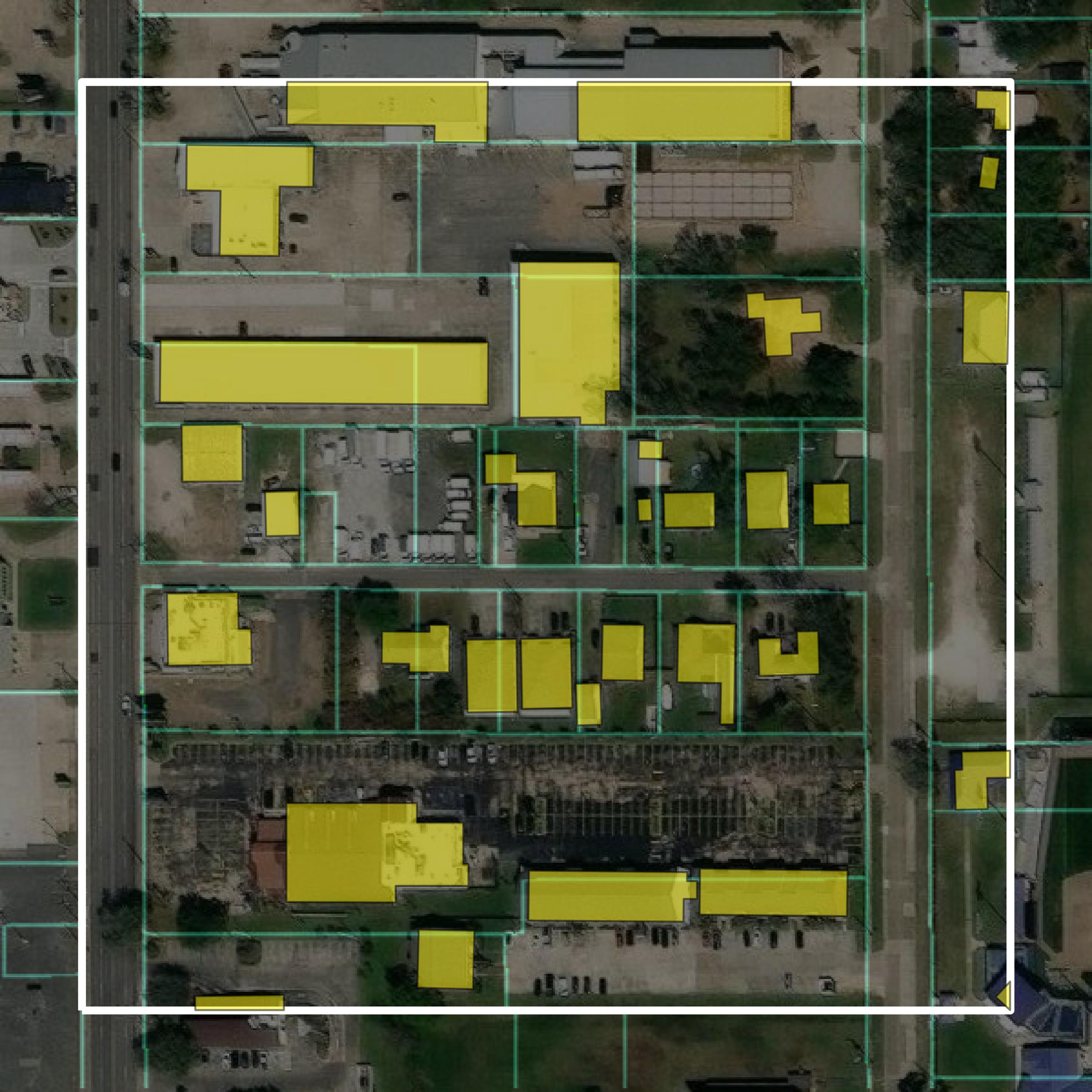 This image shows parcel and building data in Calcasieu Parish created using GIS data in Equator.