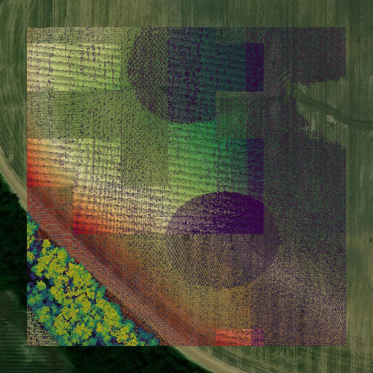 This image shows a LiDAR point cloud in Catahoula Parish created using GIS data in Equator.