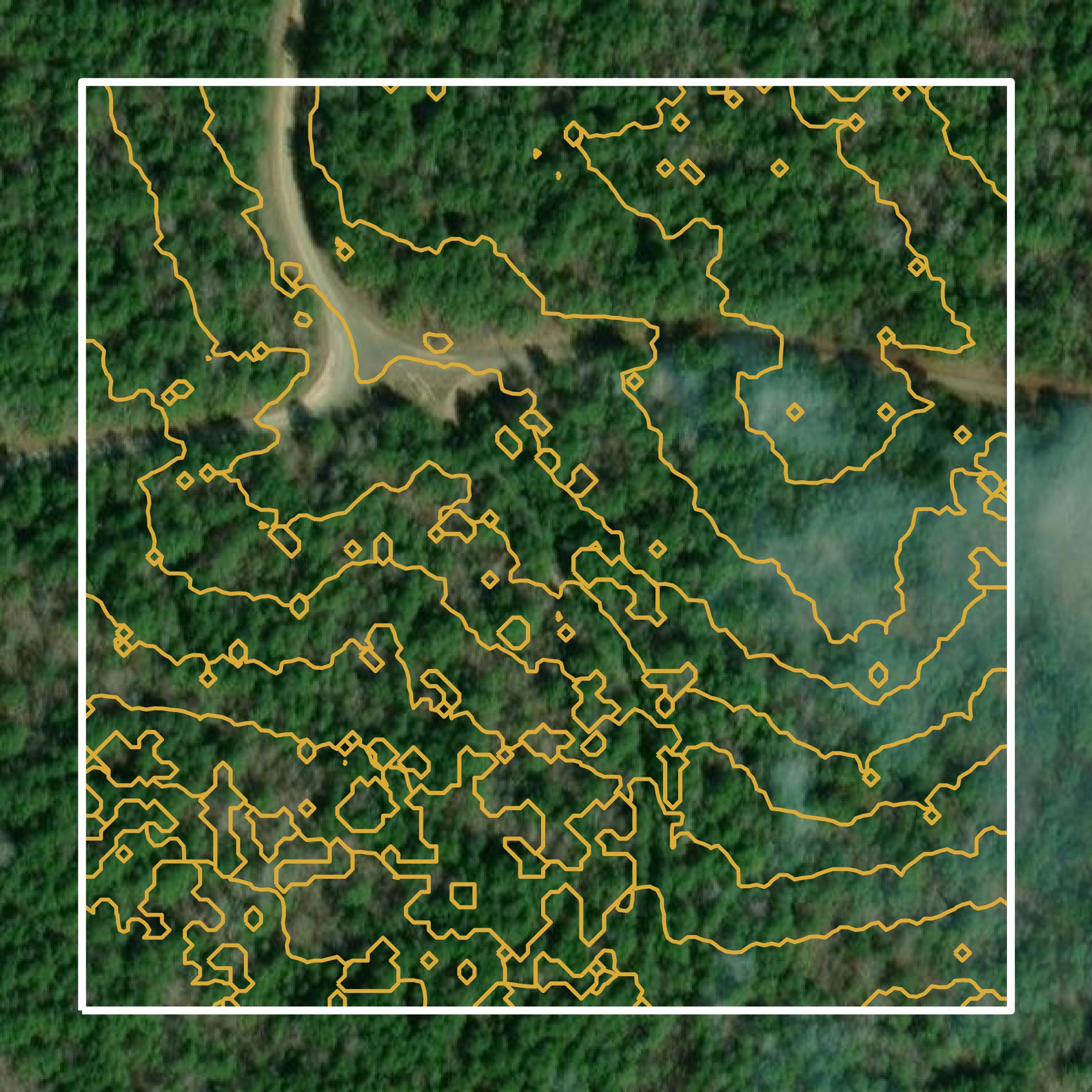 This image shows a contour map in Claiborne Parish created using GIS data in Equator.