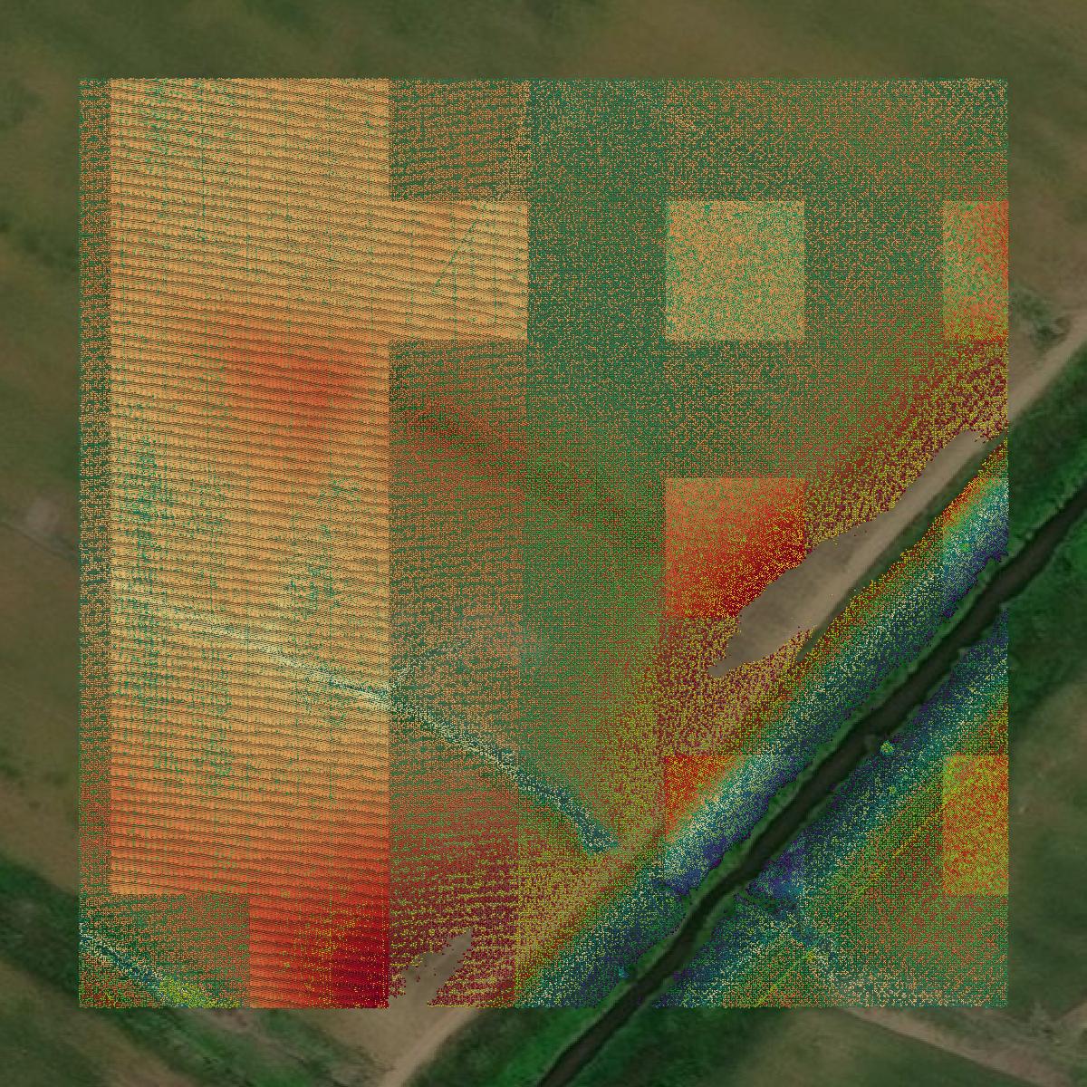 This image shows a LiDAR point cloud in Concordia Parish created using GIS data in Equator.