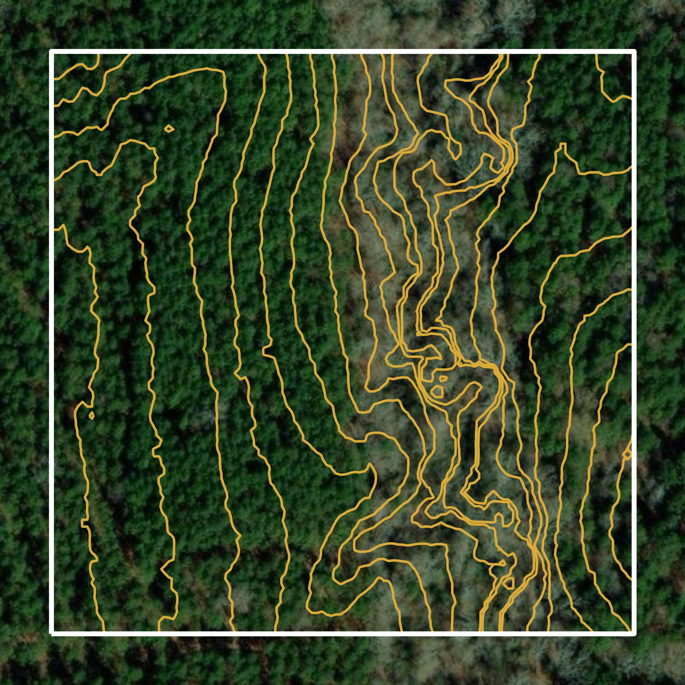This image shows a contour map in De Soto Parish created using GIS data in Equator.