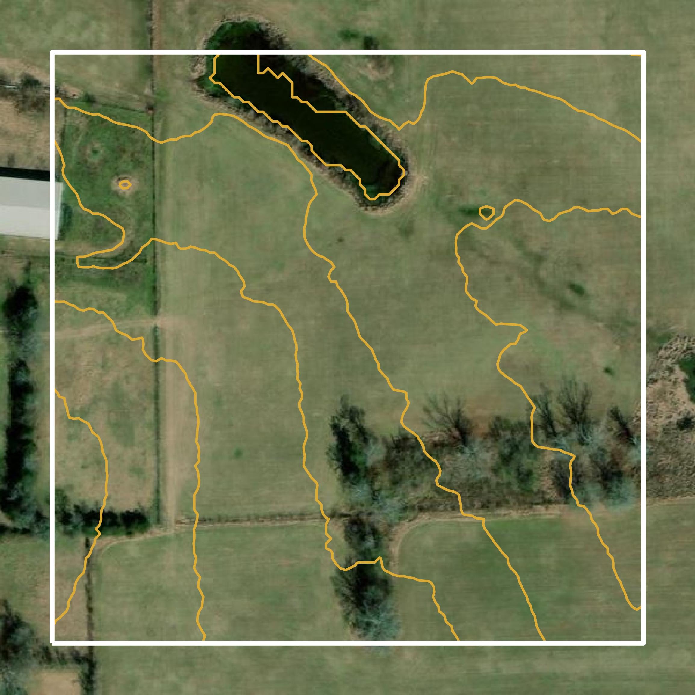 This image shows a contour map in De Soto Parish created using GIS data in Equator.