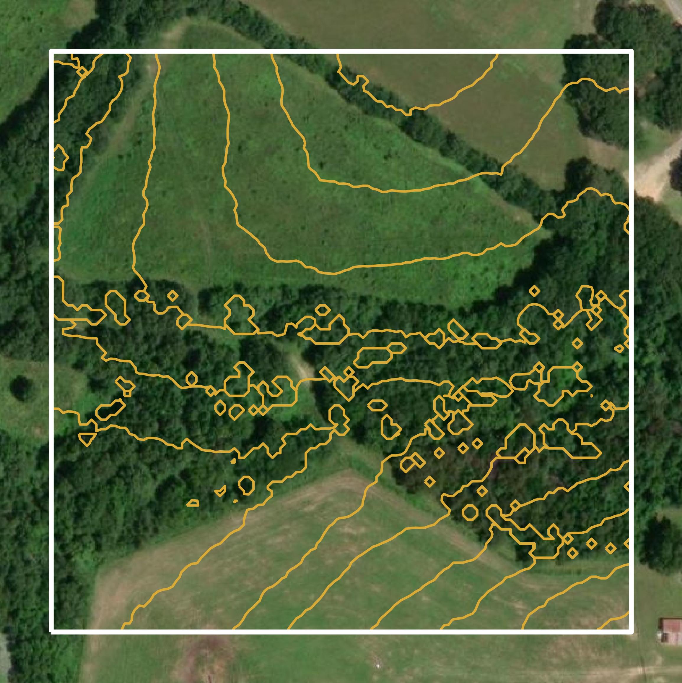 This image shows a contour map in East Feliciana Parish created using GIS data in Equator.