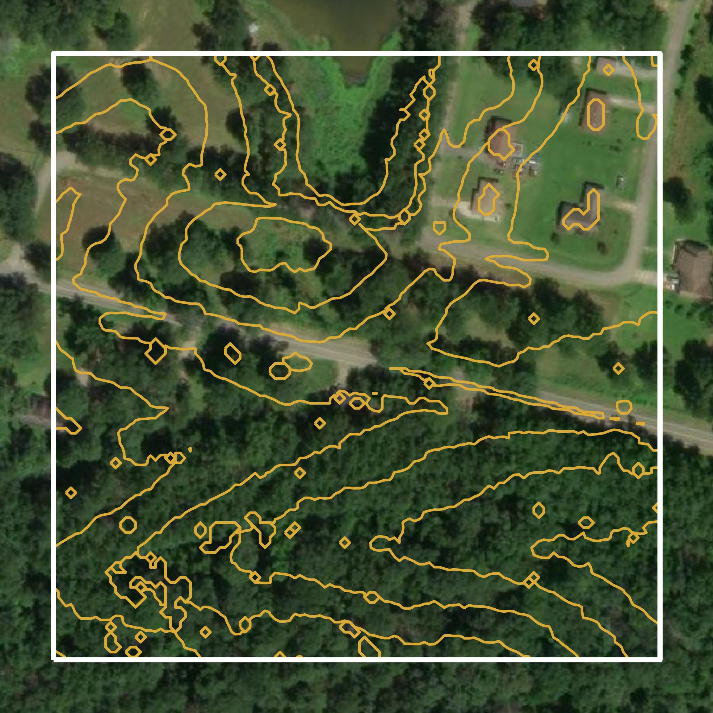 This image shows a contour map in East Feliciana Parish created using GIS data in Equator.