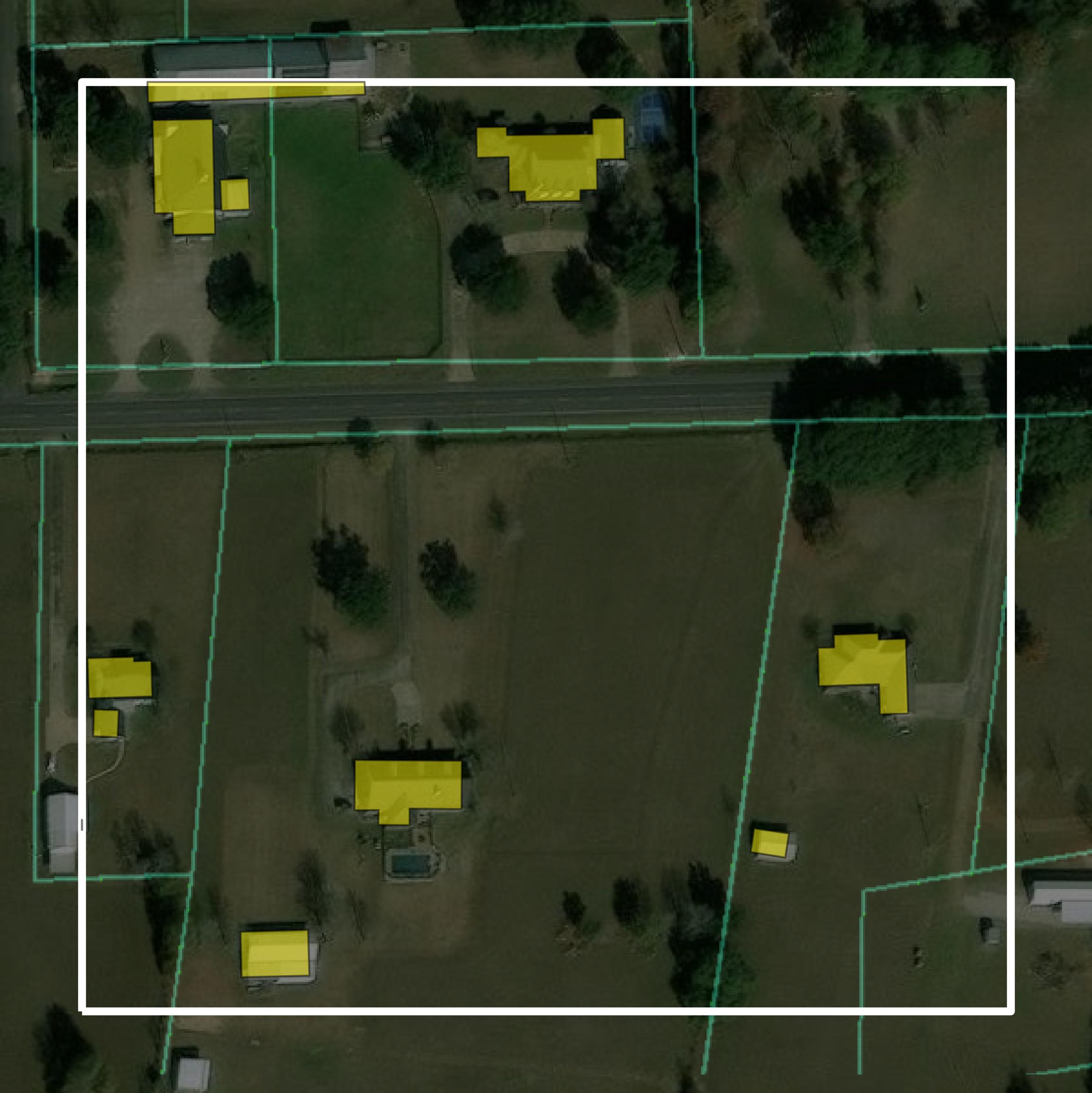 This image shows parcel and building data in Evangeline Parish created using GIS data in Equator.