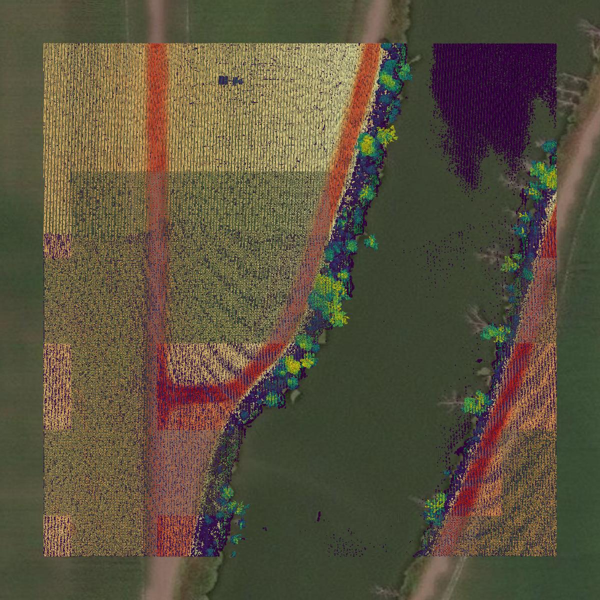 This image shows a LiDAR point cloud in Franklin Parish created using GIS data in Equator.