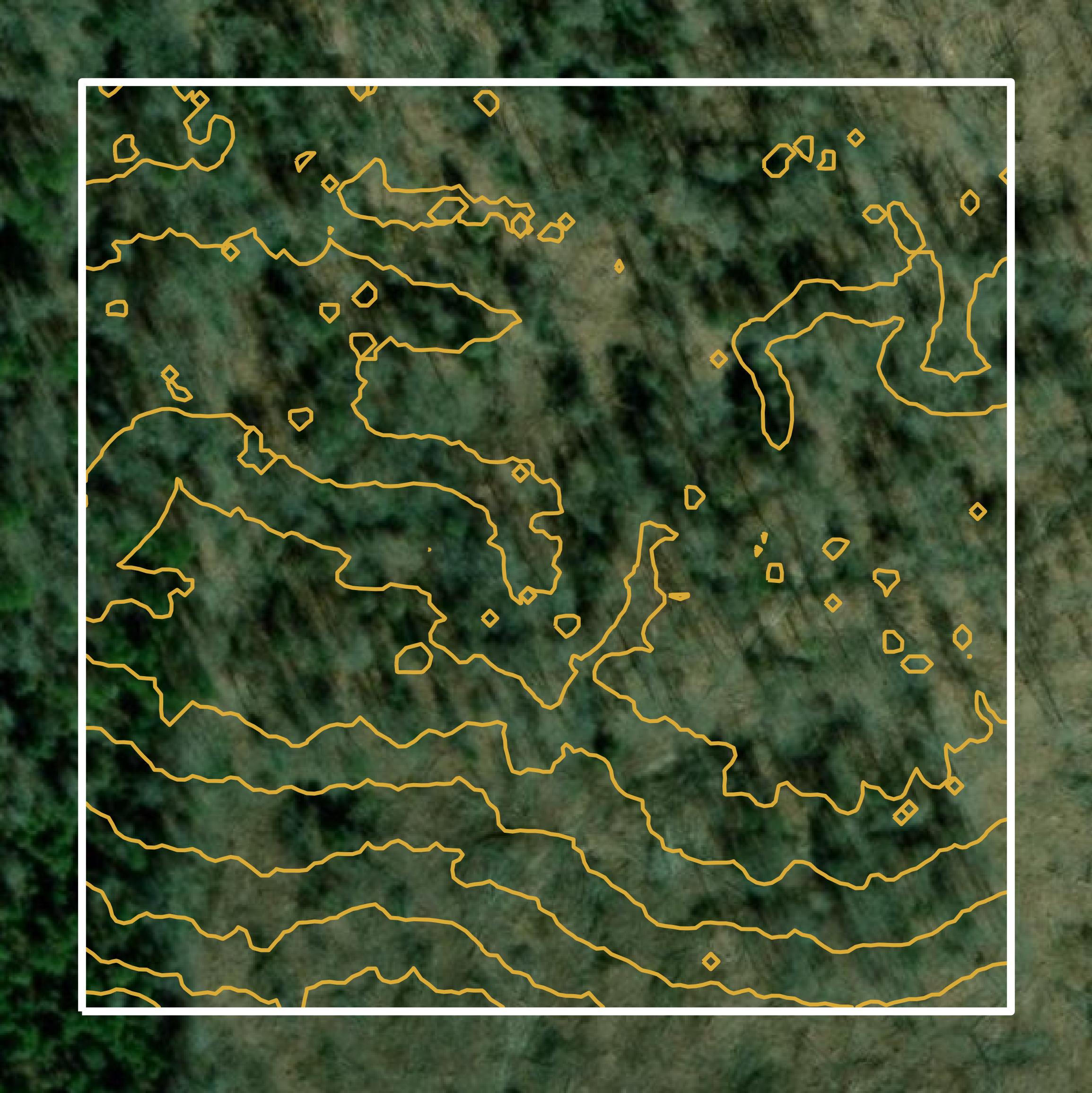 This image shows a contour map in Grant Parish created using GIS data in Equator.