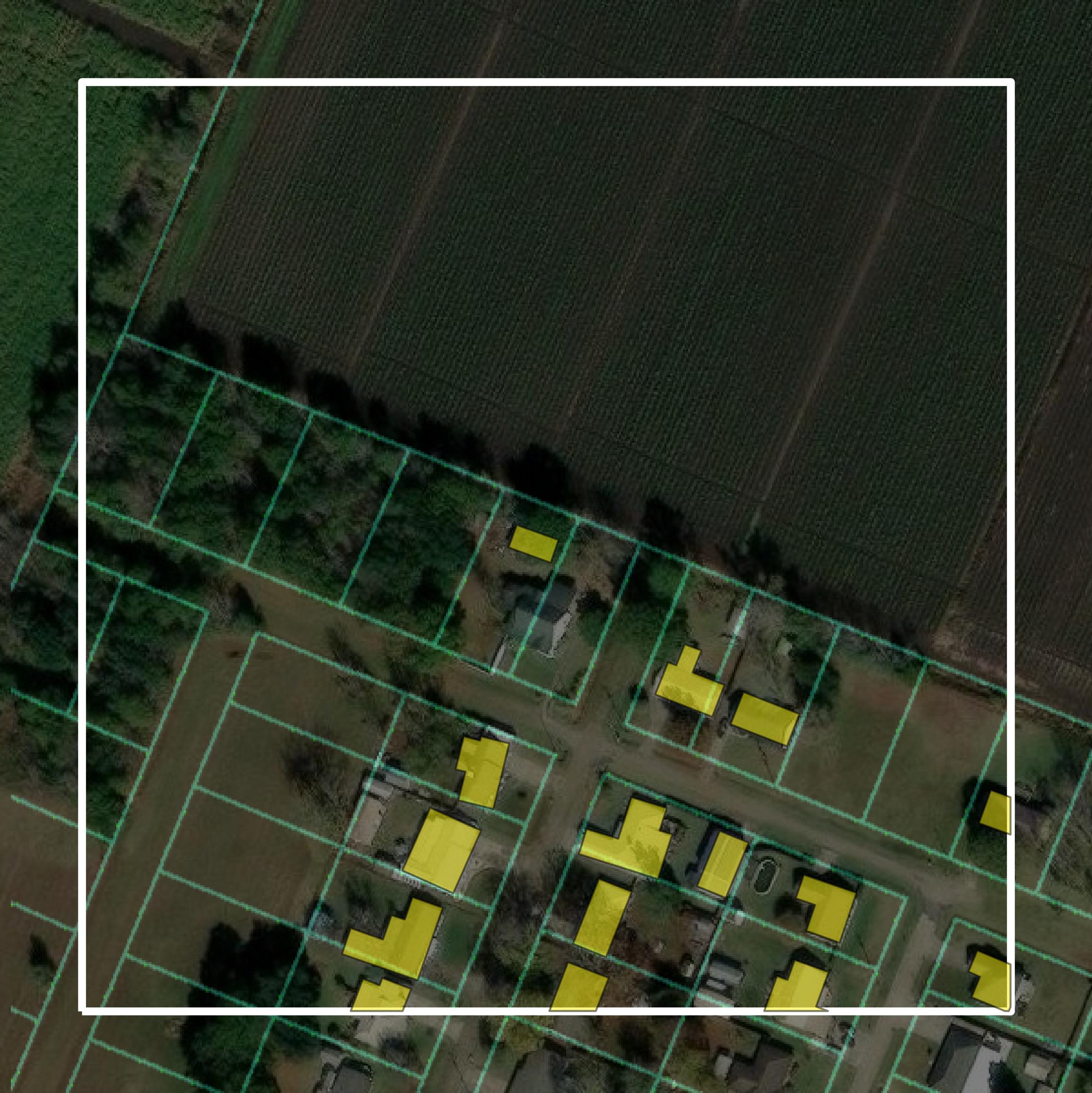 This image shows parcel and building data in Iberia Parish created using GIS data in Equator.
