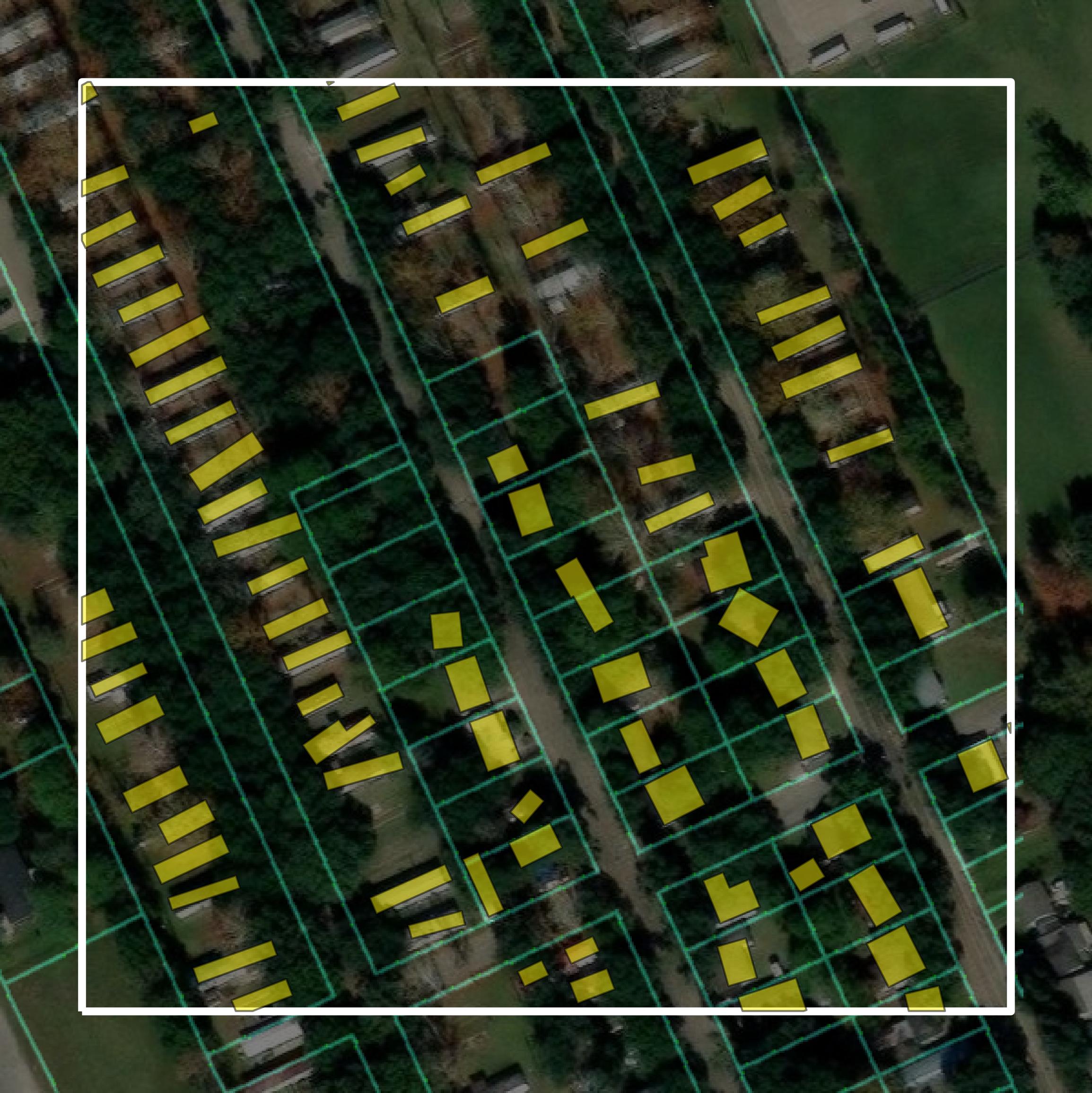 This image shows parcel and building data in Iberia Parish created using GIS data in Equator.