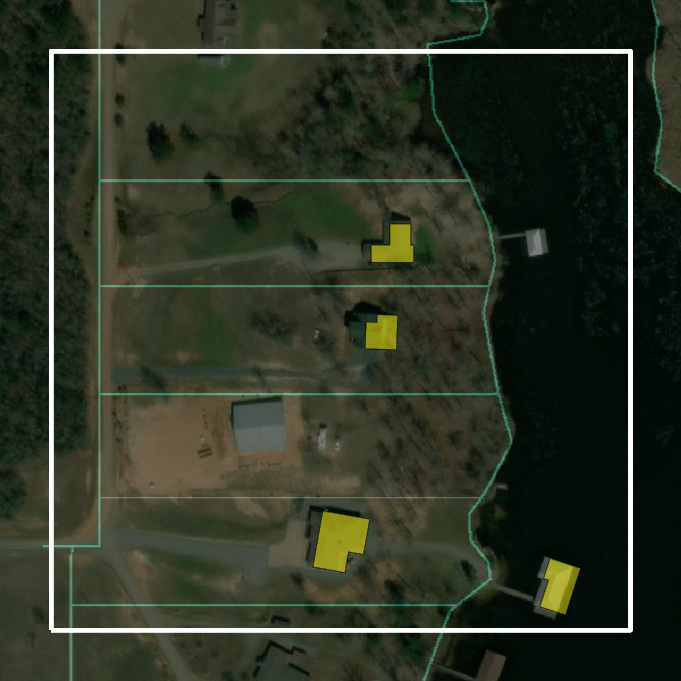 This image shows parcel and building data in Jackson Parish created using GIS data in Equator.