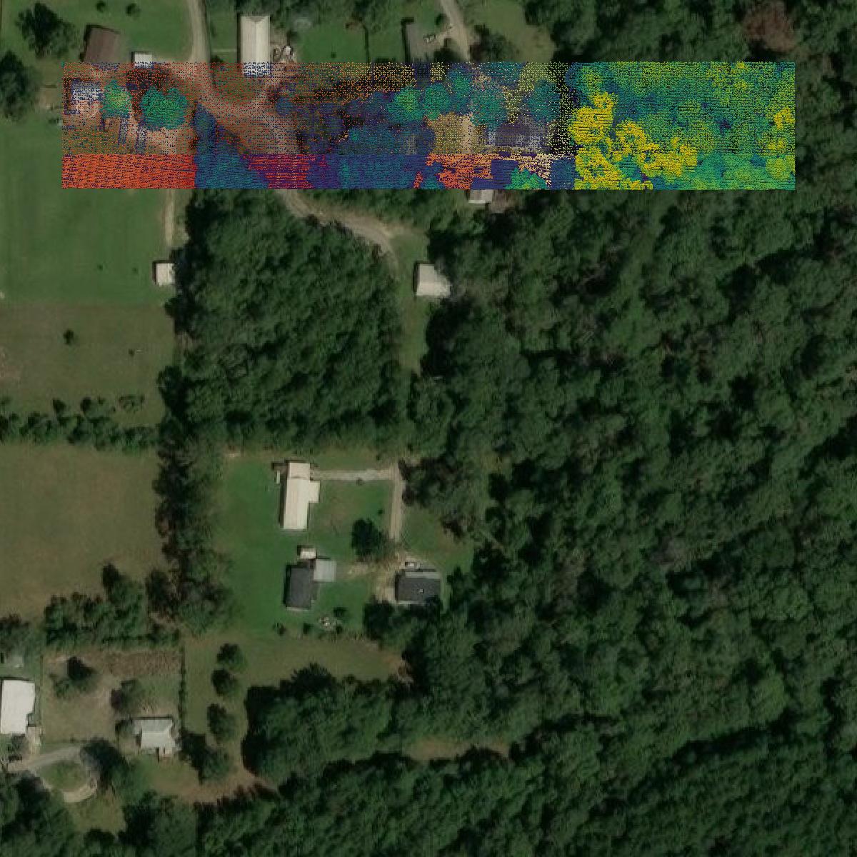 This image shows a LiDAR point cloud in Jefferson Davis Parish created using GIS data in Equator.