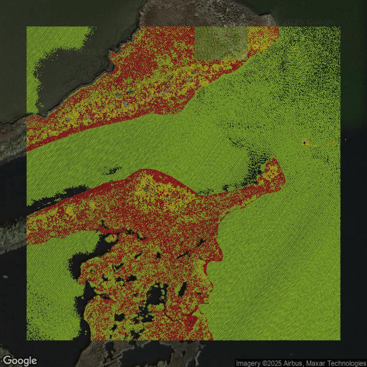 This image shows a LiDAR point cloud in Jefferson Parish created using GIS data in Equator.