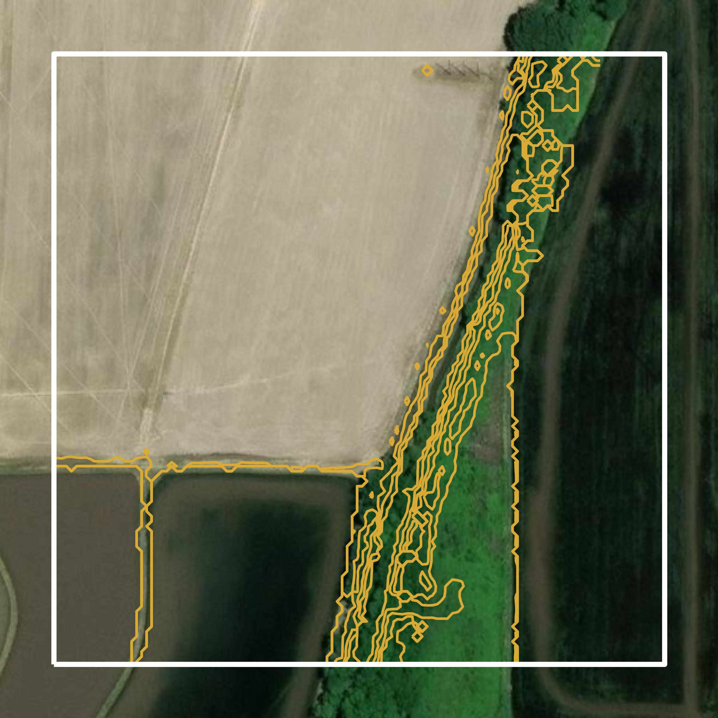This image shows a contour map in Lafayette Parish created using GIS data in Equator.