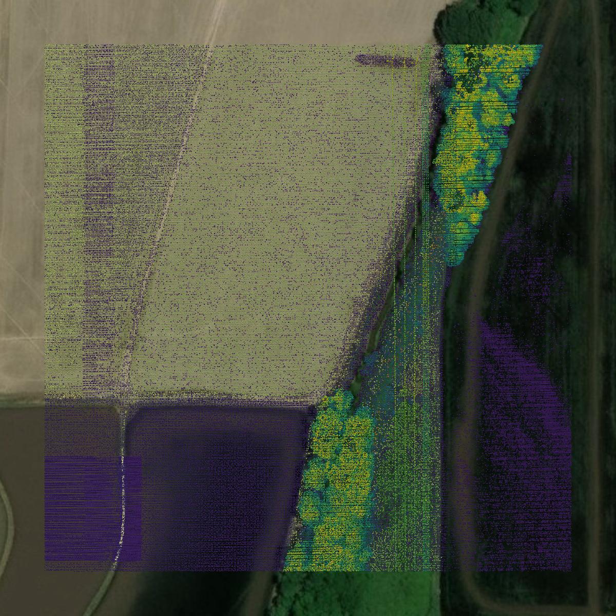 This image shows a LiDAR point cloud in Lafayette Parish created using GIS data in Equator.