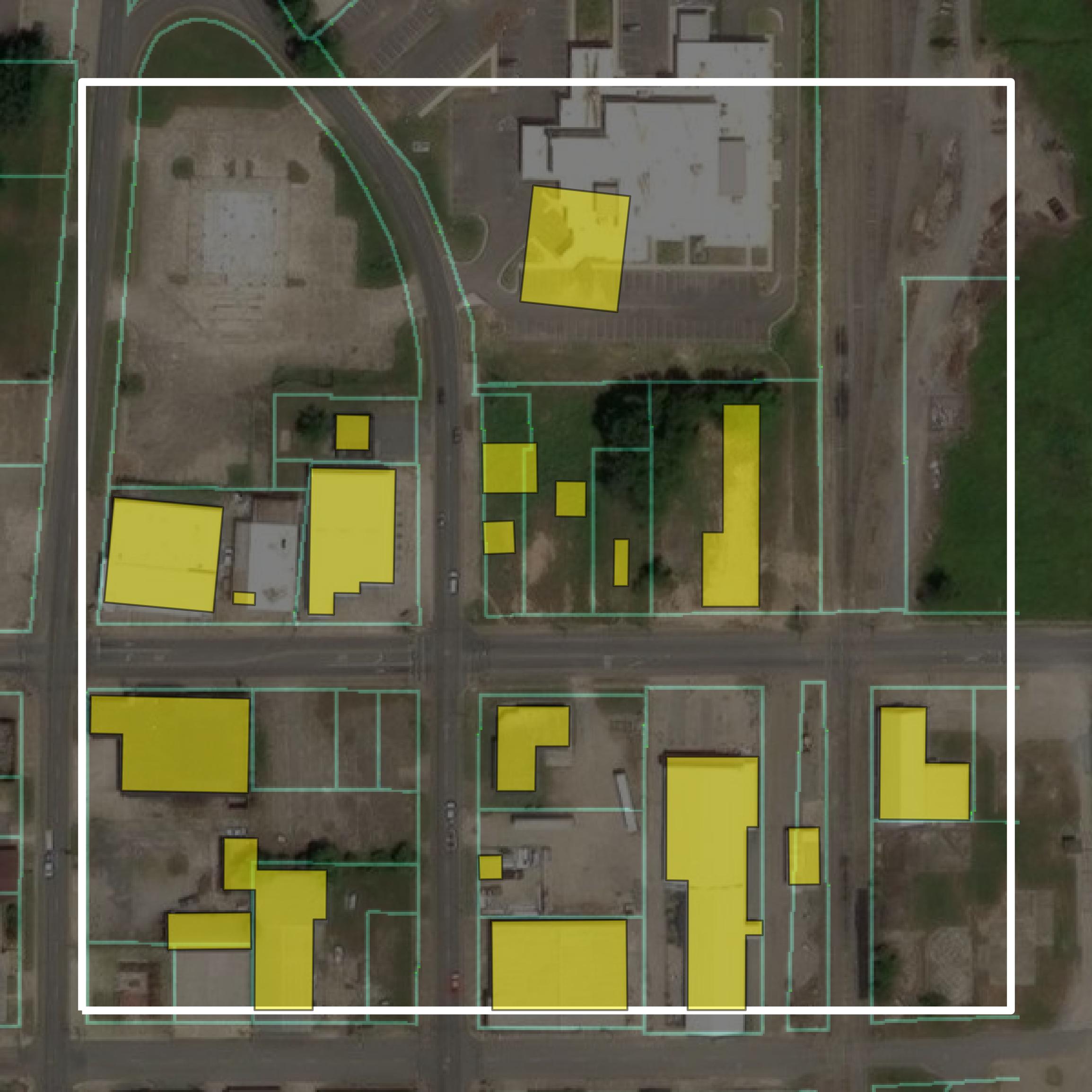 This image shows parcel and building data in Morehouse Parish created using GIS data in Equator.