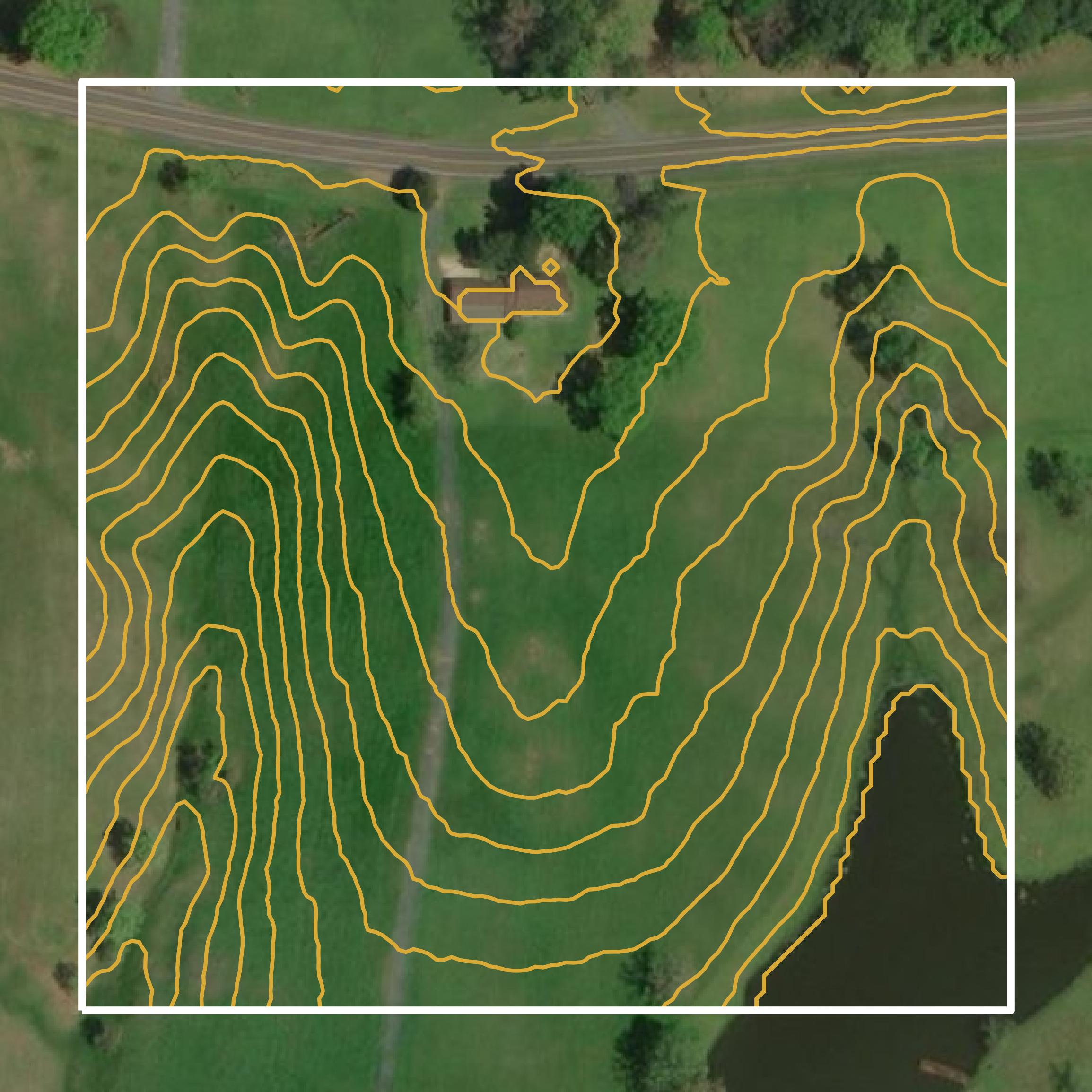 This image shows a contour map in Natchitoches Parish created using GIS data in Equator.