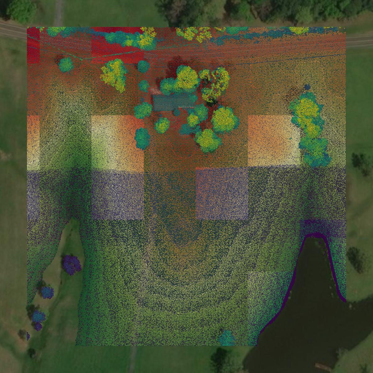This image shows a LiDAR point cloud in Natchitoches Parish created using GIS data in Equator.