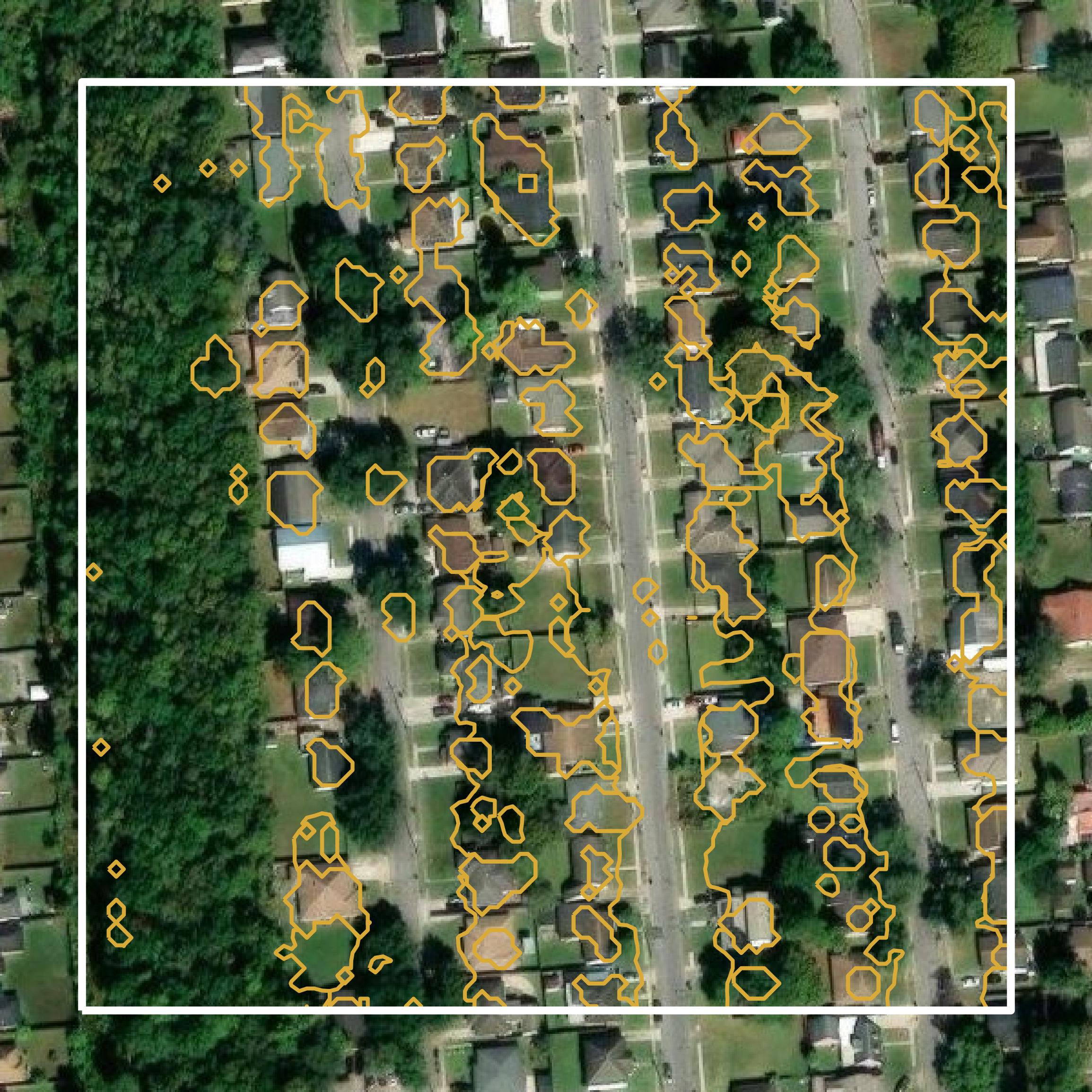 This image shows a contour map in Orleans Parish created using GIS data in Equator.