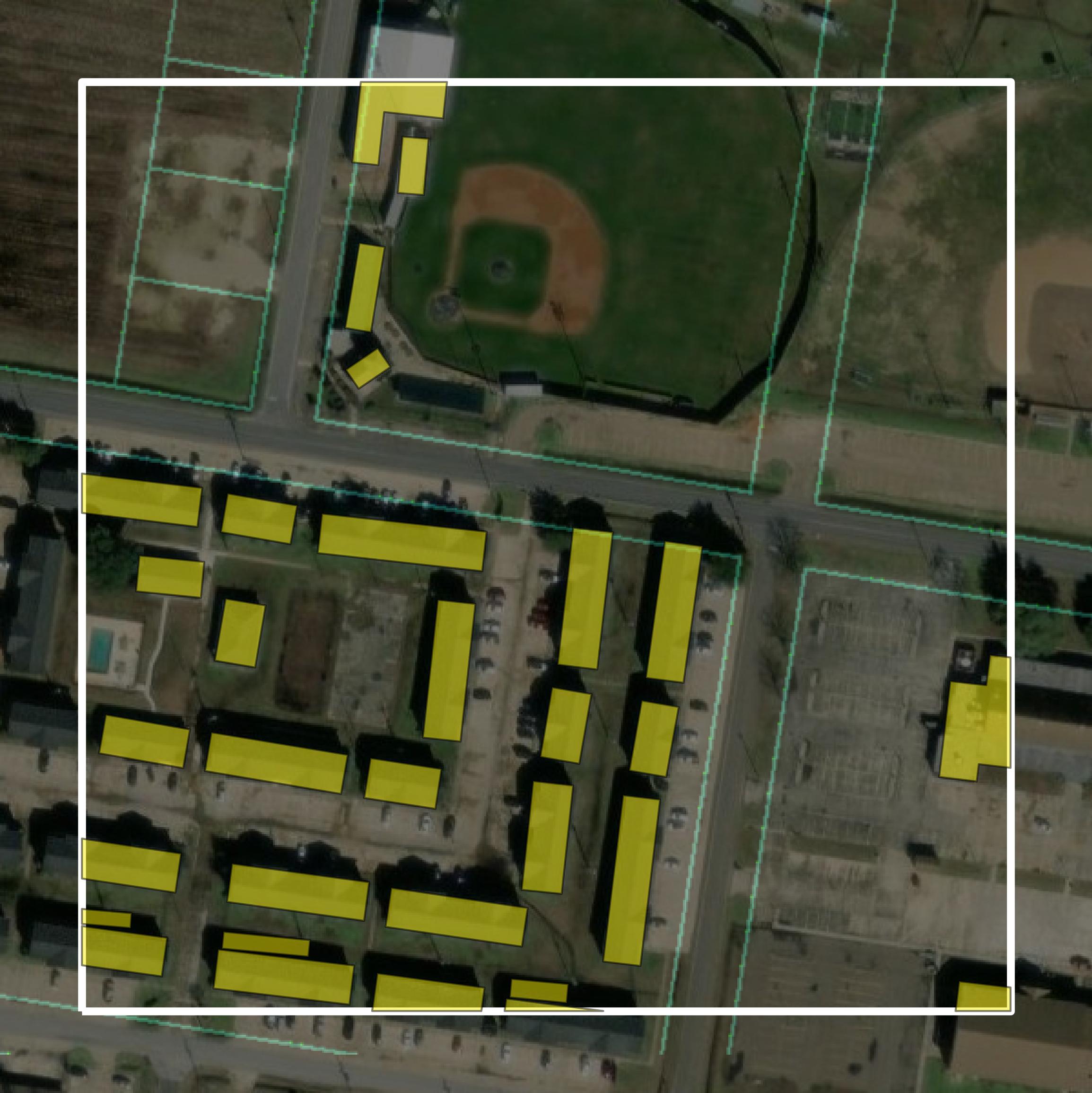 This image shows parcel and building data in Ouachita Parish created using GIS data in Equator.