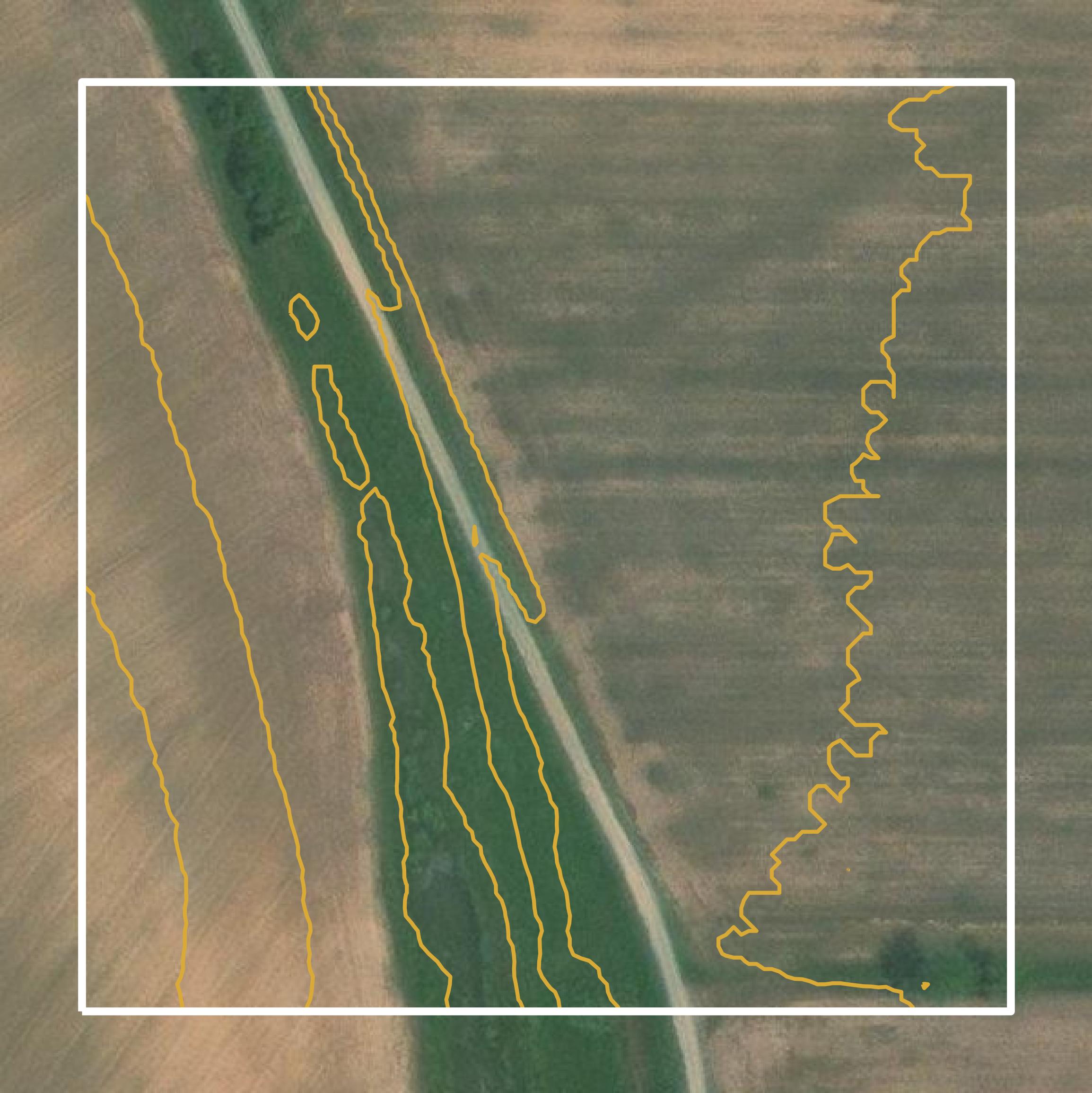 This image shows a contour map in Red River Parish created using GIS data in Equator.