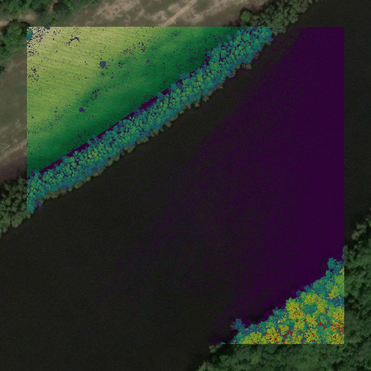 This image shows a LiDAR point cloud in Red River Parish created using GIS data in Equator.