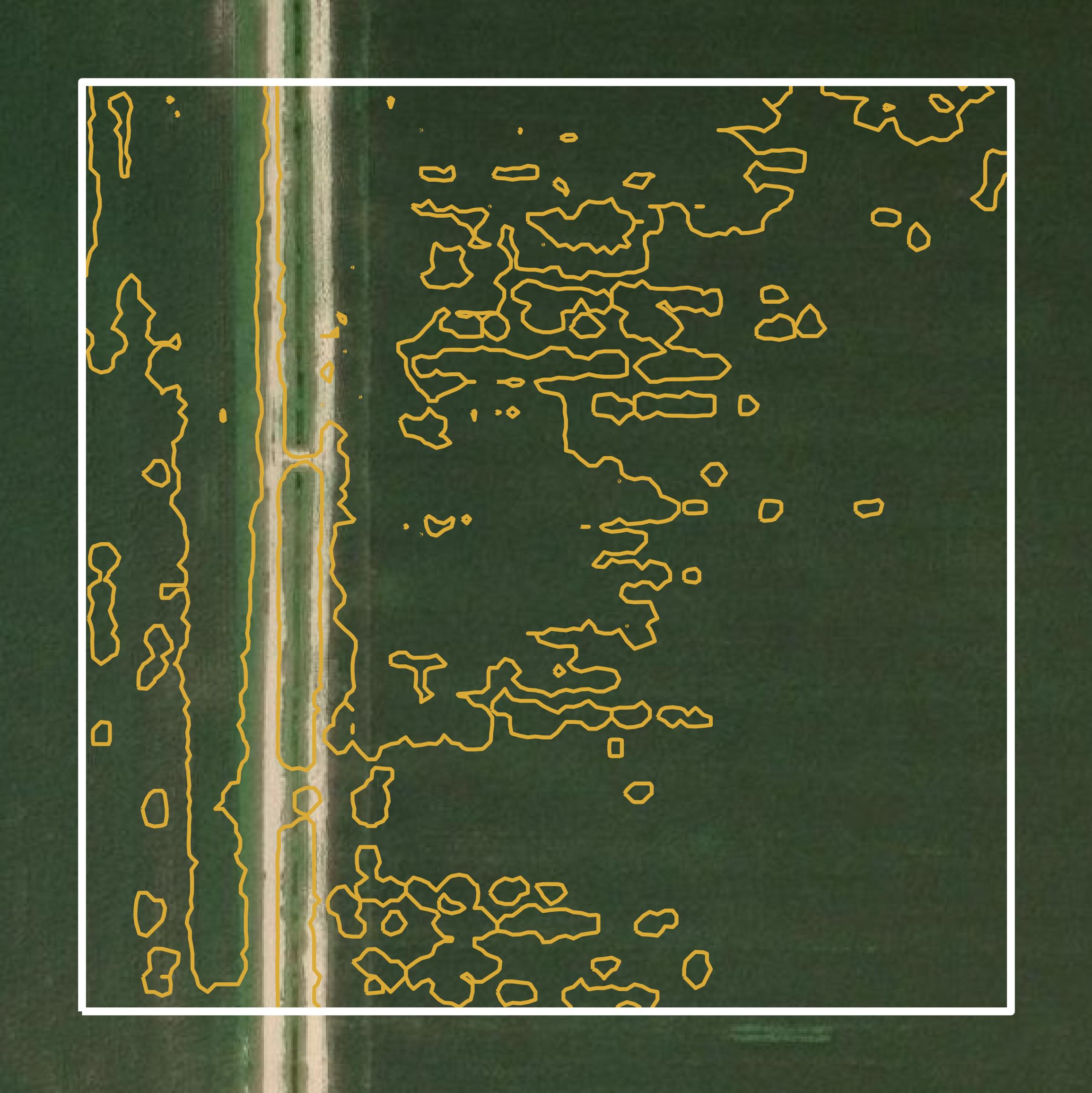 This image shows a contour map in Richland Parish created using GIS data in Equator.