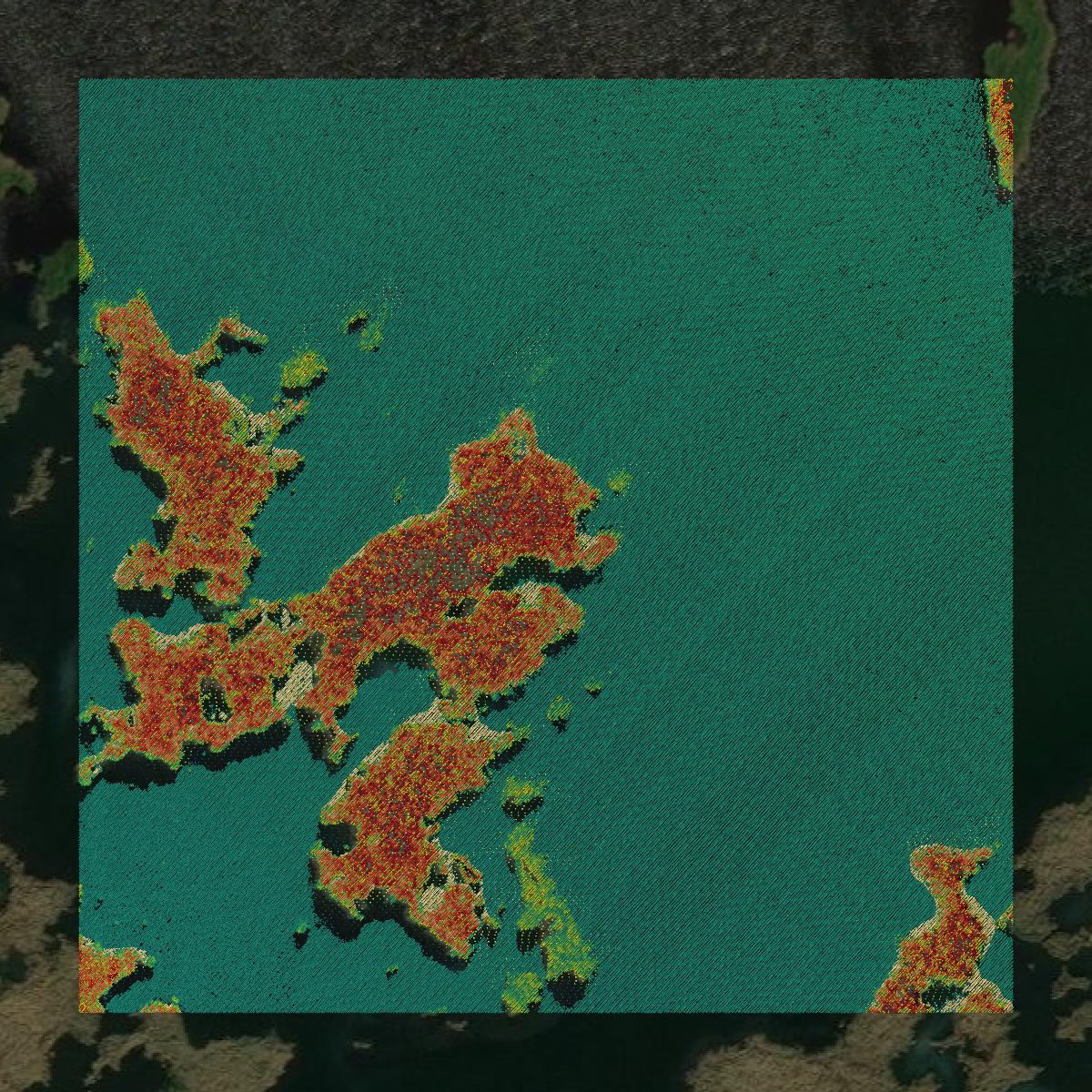 This image shows a LiDAR point cloud in St. Bernard Parish created using GIS data in Equator.